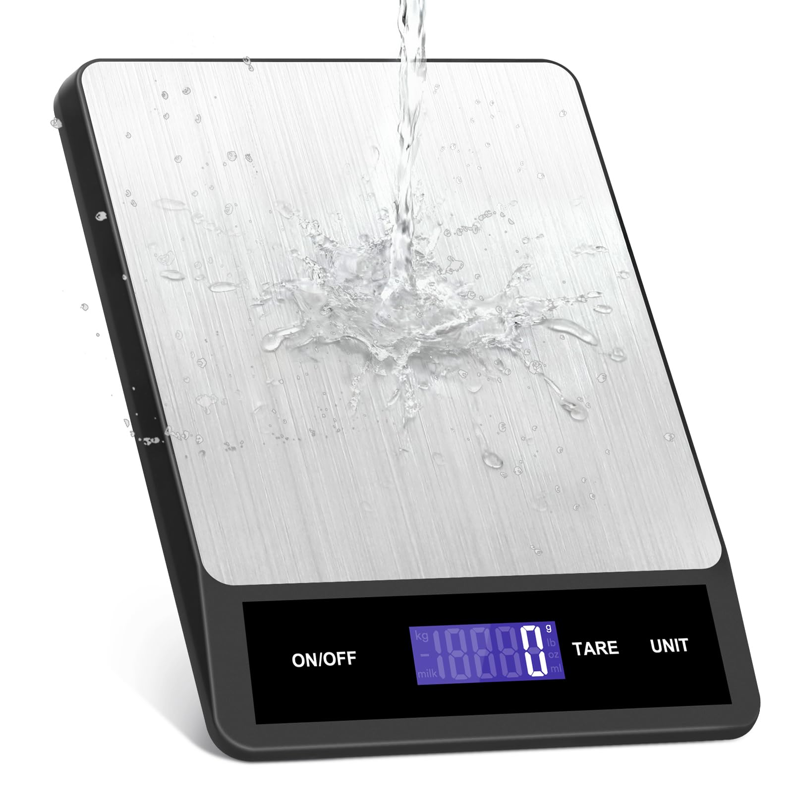 Alyvisun Digital Kitchen Scales in High Precision, 15kg-1g Electronic Cooking Scales with 6 Units, Tare Function and LCD Slanted Display, Waterproof Stainless Steel Food Weighing Scales
