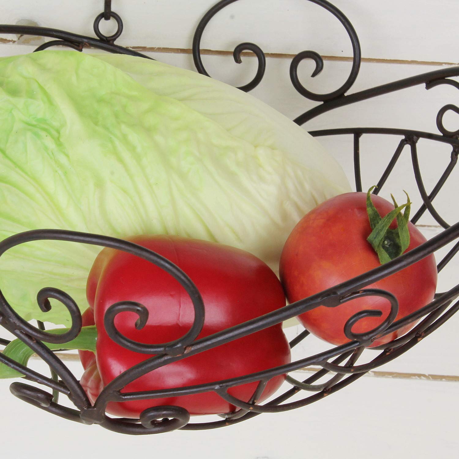 MACOSA SA79820 Hängekorb 2 TLG. Dunkelrostfarben Landhausstil 2 Ablagekörbe Küchenampel hängend Obst Hängekorb Küche Obstampel Deko-Korb zum Hängen