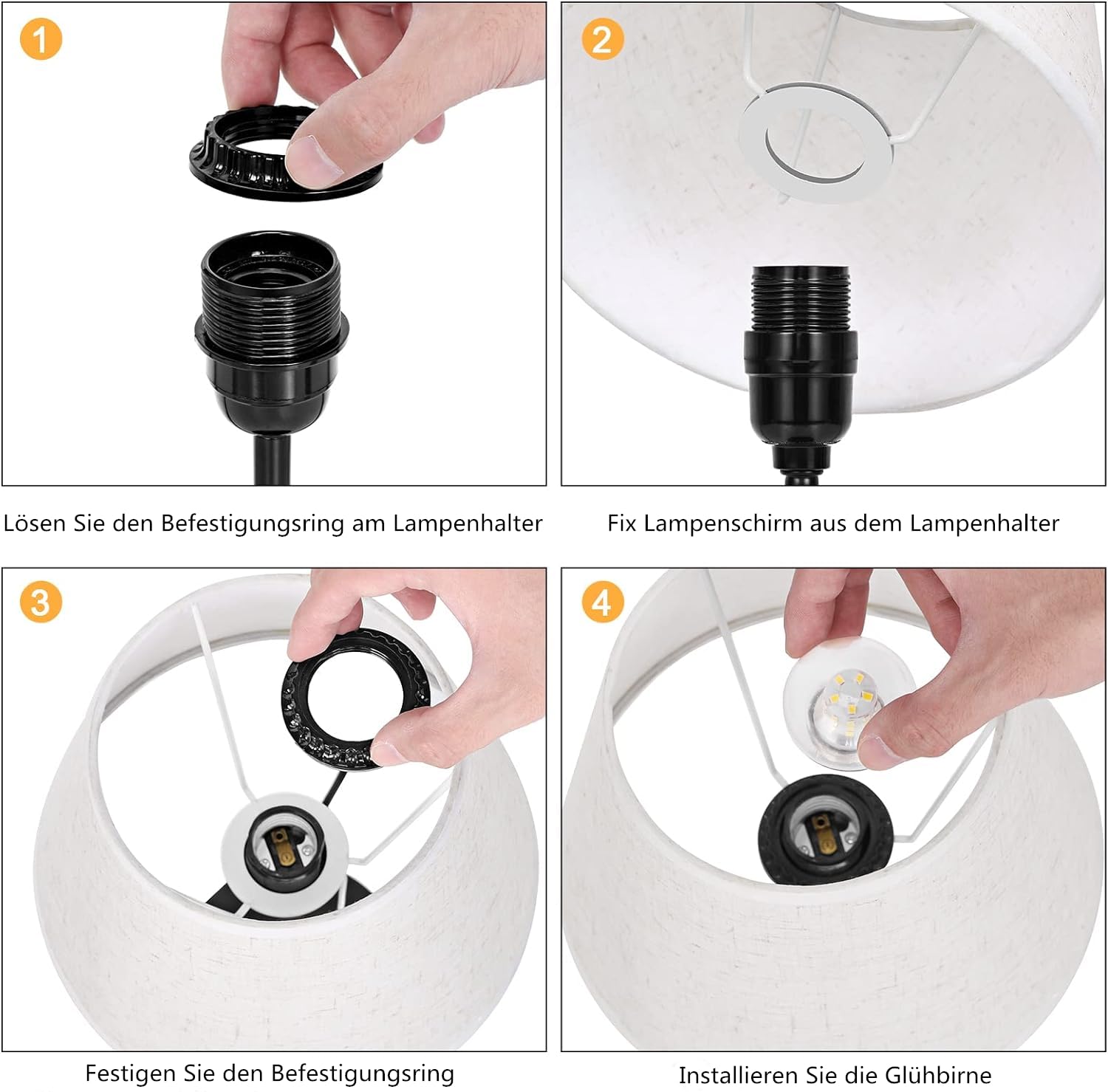 Zestaw 2 lamp nocnych LIANTRAL z 2 gniazdami USB, E27, nowoczesna lampa stołowa z metalową podstawą i abażurem z tkaniny, lampka nocna do sypialni, salonu, biura