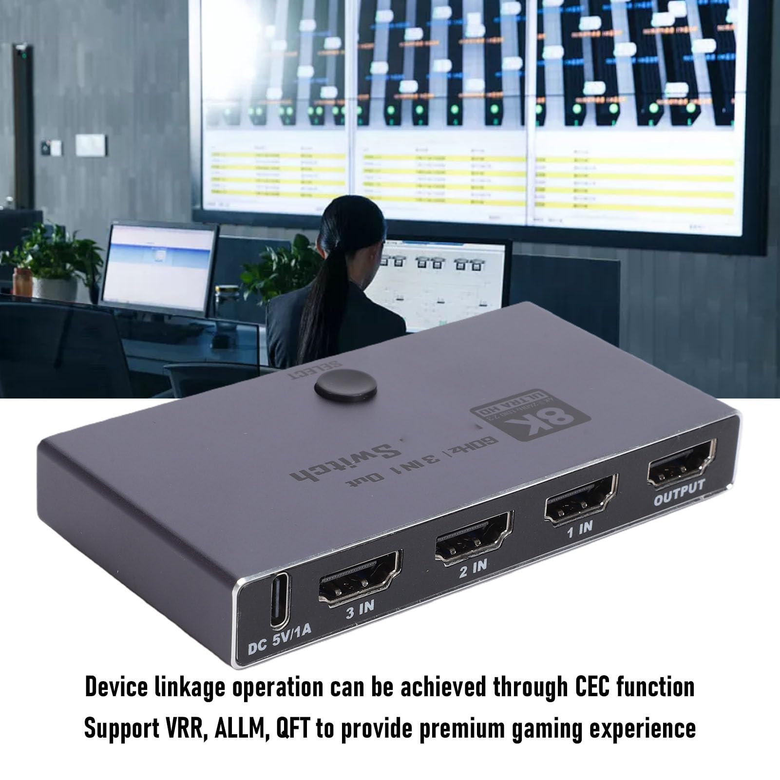 Fabater Switcher HDMI, 3 Ingressi e 1 Uscita, Selettore HDMI 8K 60Hz, Estrattore Audio con Telecomando, 48 Gbps, Supporto 4K 240Hz e 1080P 480Hz, Ideale per Gaming e streaming.