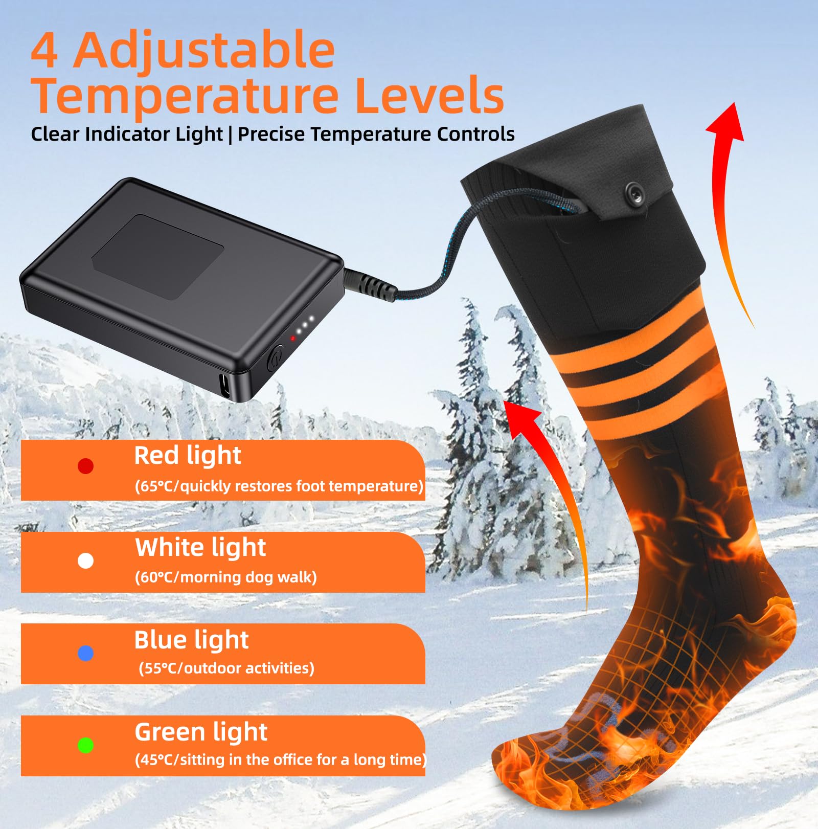 5000mAh Rechargeable Battery Heated Warm Socks For Men Women – Washable Electric Winter Socks (Black)