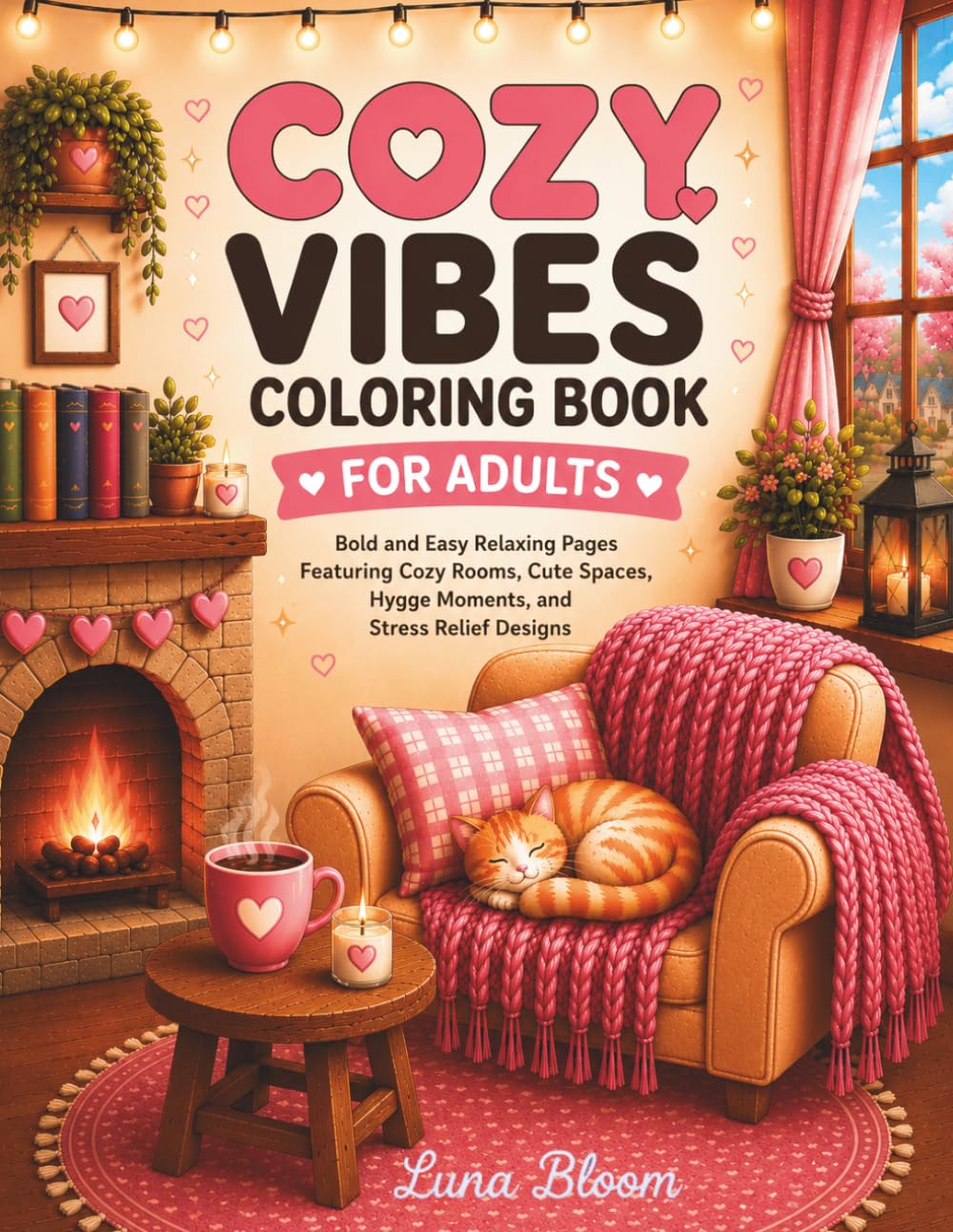 COZY VIBES - COLORING BOOK FOR ADULTS: Bold and Easy Relaxing Pages Featuring Cozy Rooms, Cute Spaces, Hygge Moments, and Stress Relief Designs