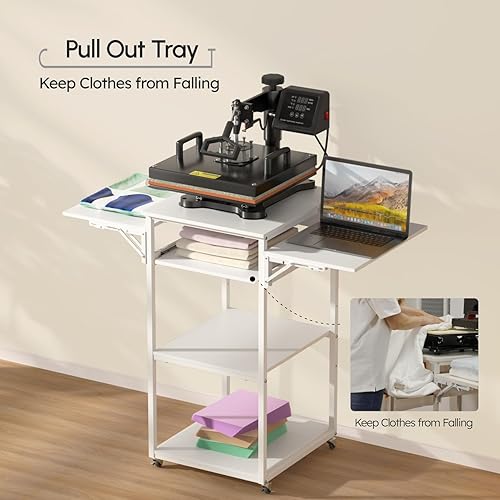 Miniatura 2 de Crafit Crafit - Mesa de prensa de calor móvil con bandeja extraíble, soporte de prensa de calor plegable de 4 niveles con estación de carga para