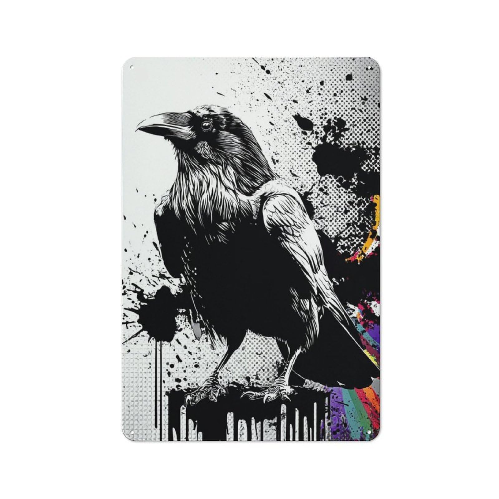 Junmoney Raven's Bold Artwork 30X20cm Rustic Metal Sign With For Guest Room Or Hallway, For Vintage Wall Decor Fans, For Metal Sign Collectors