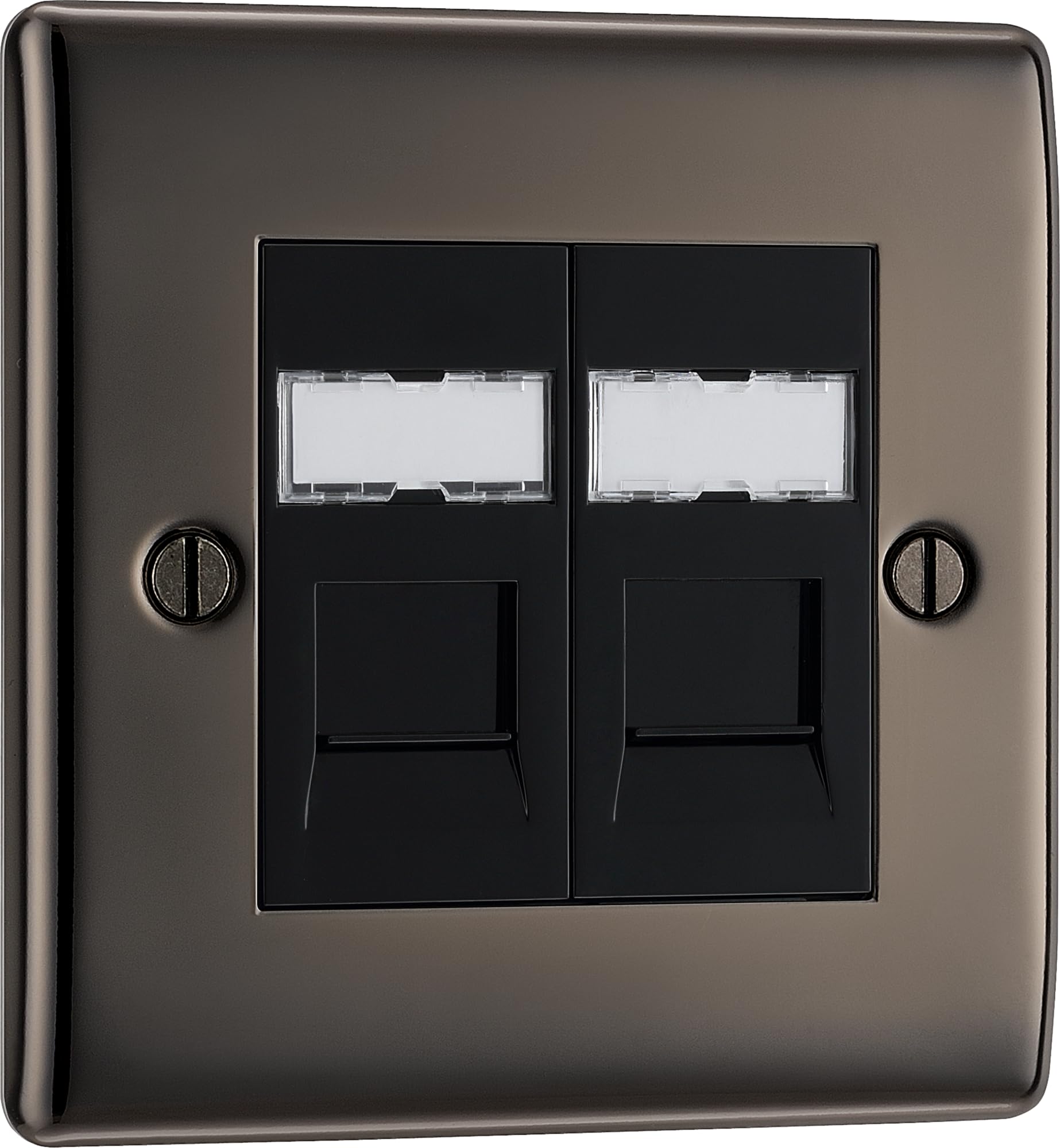 British General NBNRJ452 Nexus Metal Black Nickel 2 Gang RJ45 Data Outlet Socket