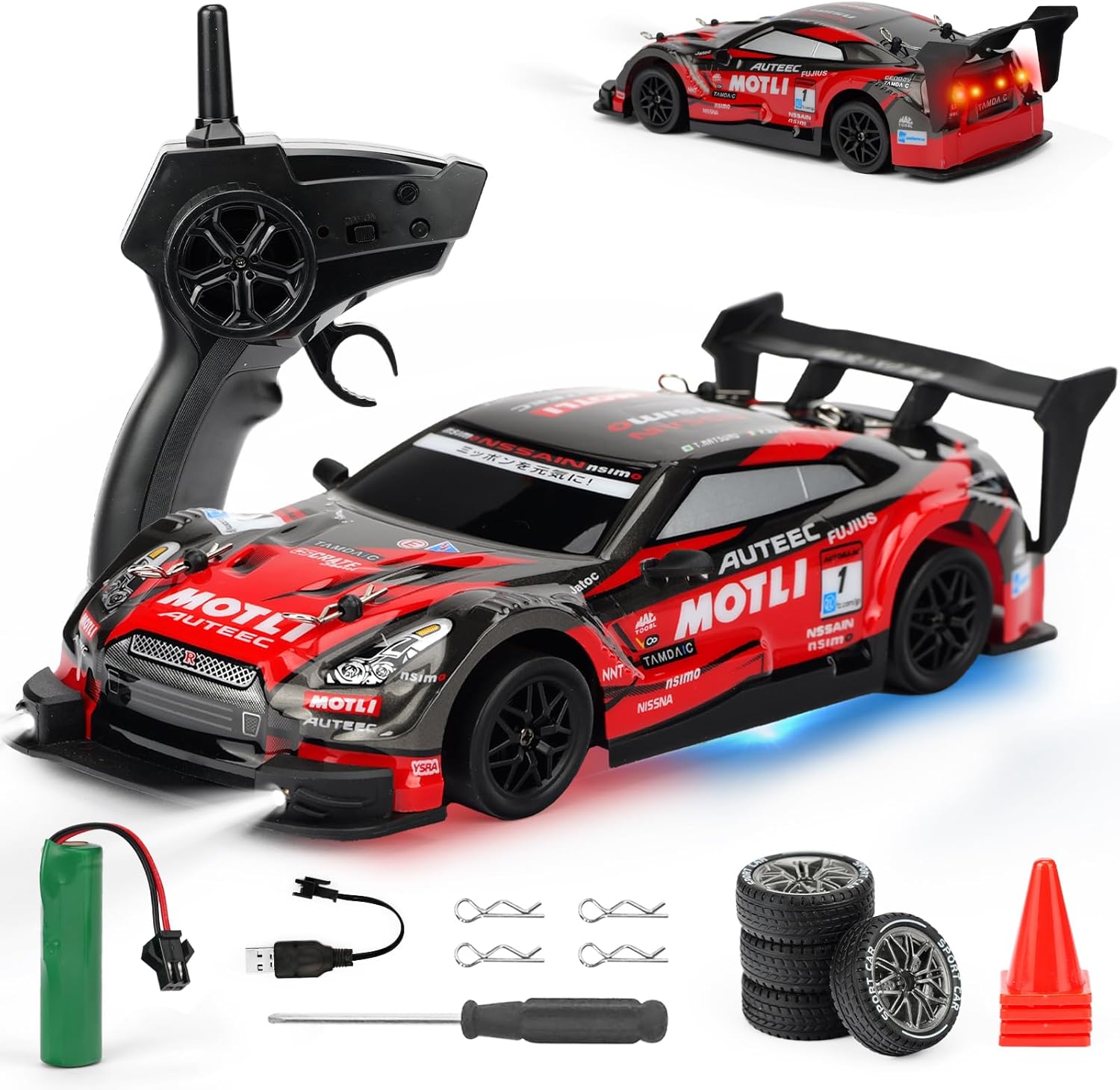 RC Drift Car, 1:24 Scale Remote Control Drift Cars, 2.4GHz 4WD Drifting Cars, 30km/h High-Speed RC Race Car Vehicle, Racing Sport Toy Ideal Gift for Boys Girls Kids