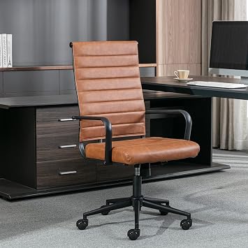Okeysen Office Desk Chair Conference Room Chairs, Modern Ergonomic Executive Swivel Chair, Adjustable Height PU Leather Home Desk Chair with Armrests, Comfy Computer Task Chair with Wheels Retro Brown