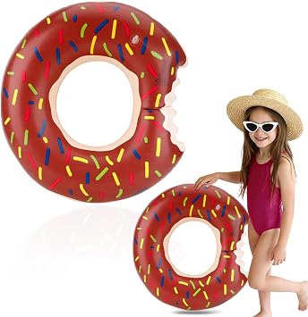 Donut Pool Float, Inflatable Donuts Swim Rings Pool Float for Kids Women Men Beach Water Swimming Party Decorations