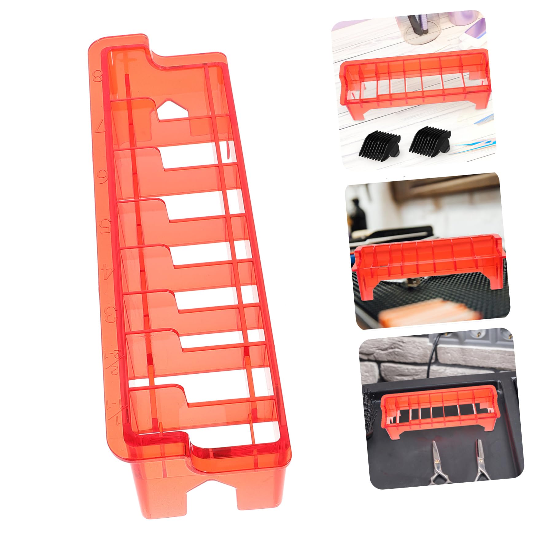Generic Clipper Guard Organizer Hair Clipper Limit Comb Holder Clipper Guard Storage Holder Clipper Comb Holder Positioning Comb Organizer Case Shears Storage Box Plastic Hair Comb Red, 22x7cm