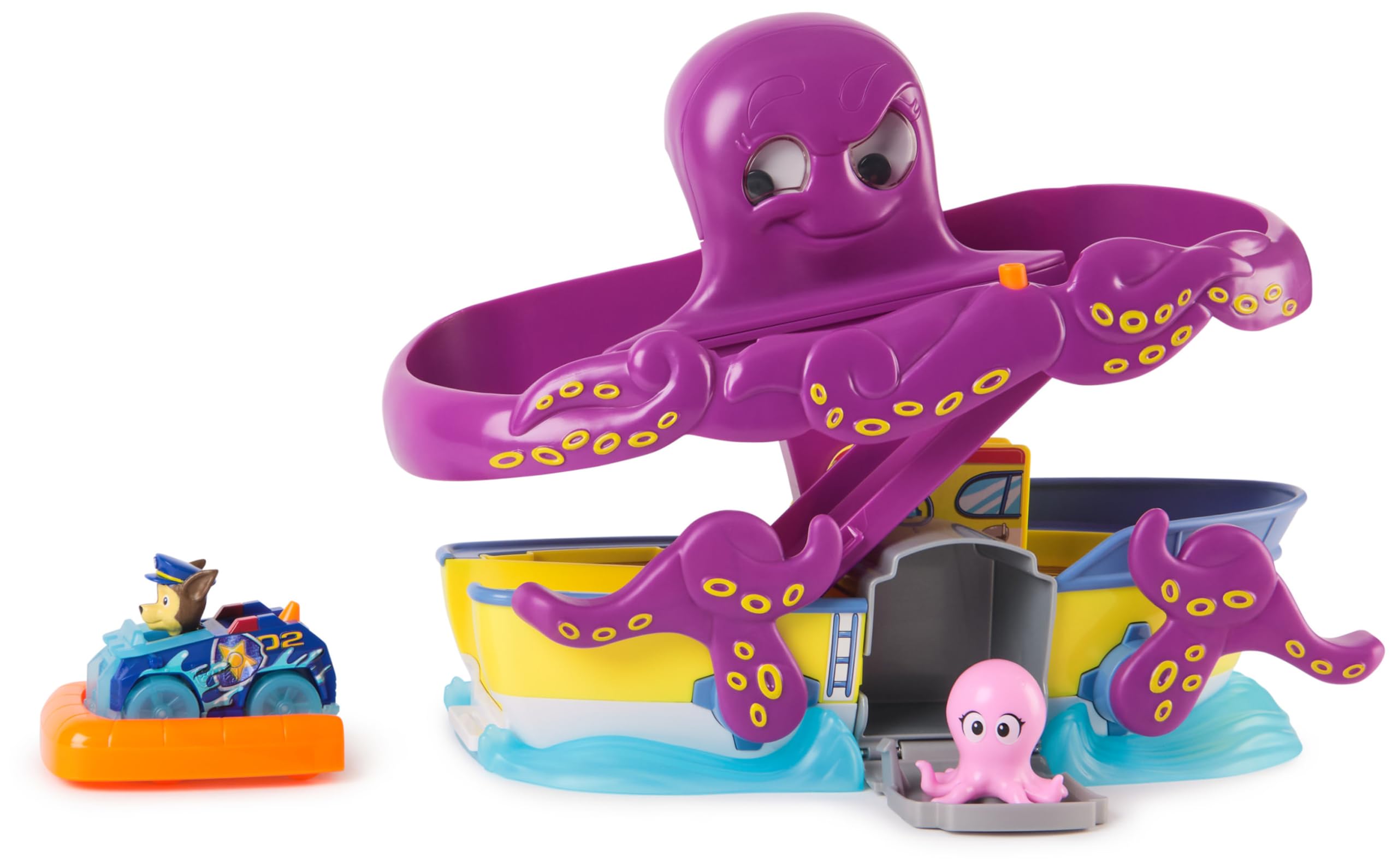 Paw Patrol Pup Squad Octopus Rescue Playset, 6,3 cm Chase Toy Car & Baby Octopus Figure, Pretend Play Kids Toys for Boys and Girls Ages 3 and Up