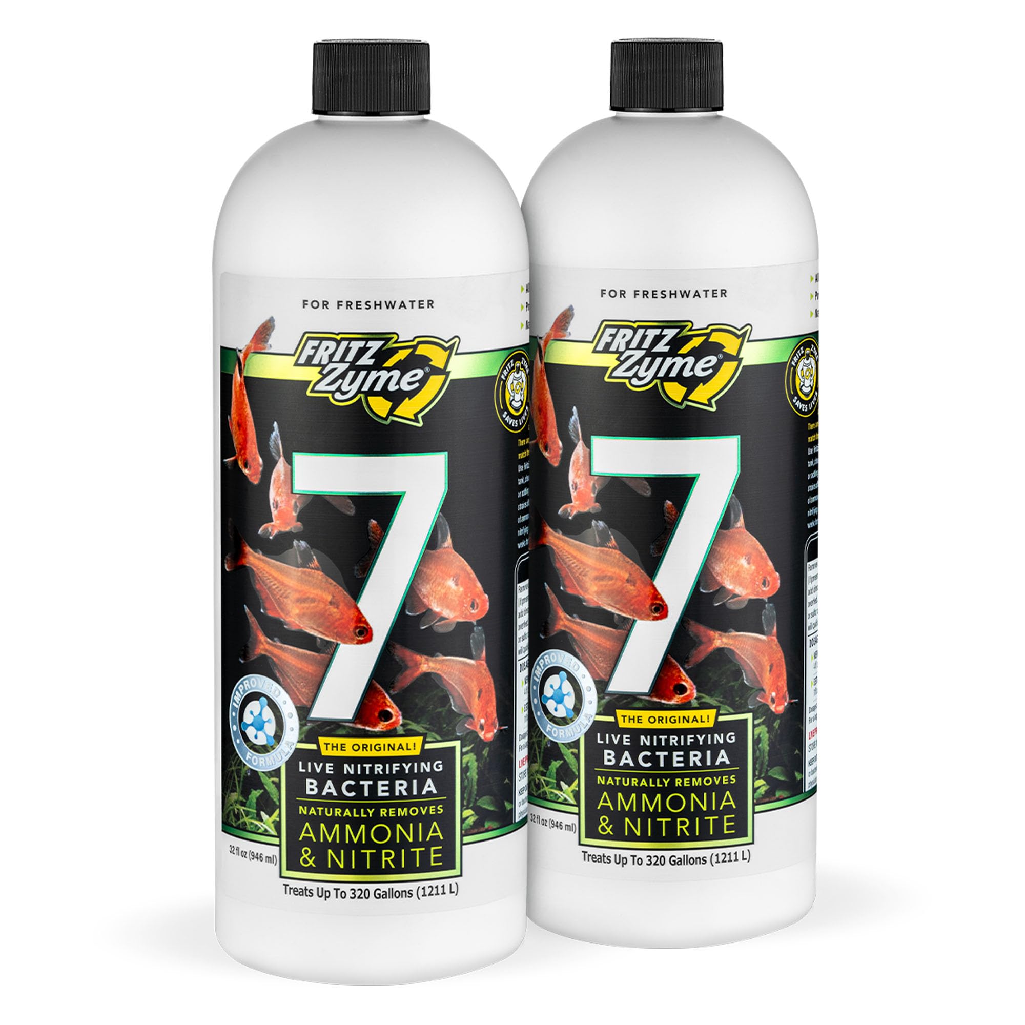 Fritz Aquatics FritzZyme 7 Live Nitrifying Bacteria Naturally Removes Amonia & Nitrite for Freshwater Fish (32-Ounce | 2-Pack)
