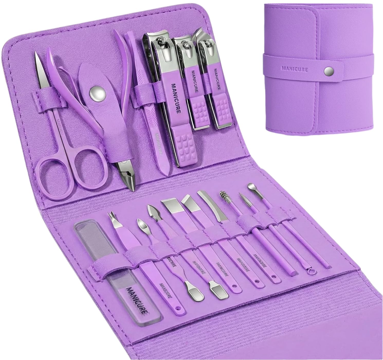 16pcs Stainless Steel Nail Care Tools Grooming Kit