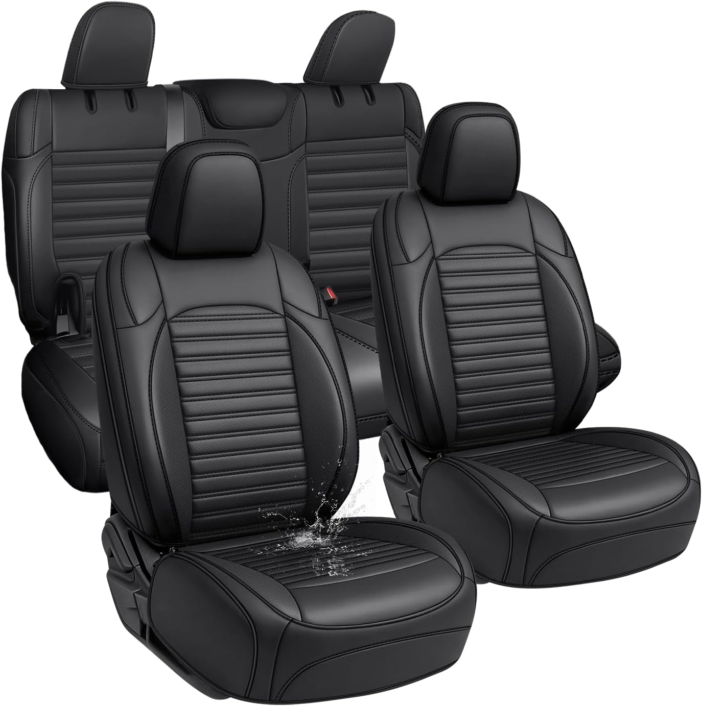 Seat Covers Custom Fit Jeep Wrangler 4-Door JL 2018-2026 W/O Rear Cup Holder, for Sahara Sport Rubicon Unlimited Willys, Nappa Leathe, Waterproof Breathable Stylish Car Seat Protector (Black)