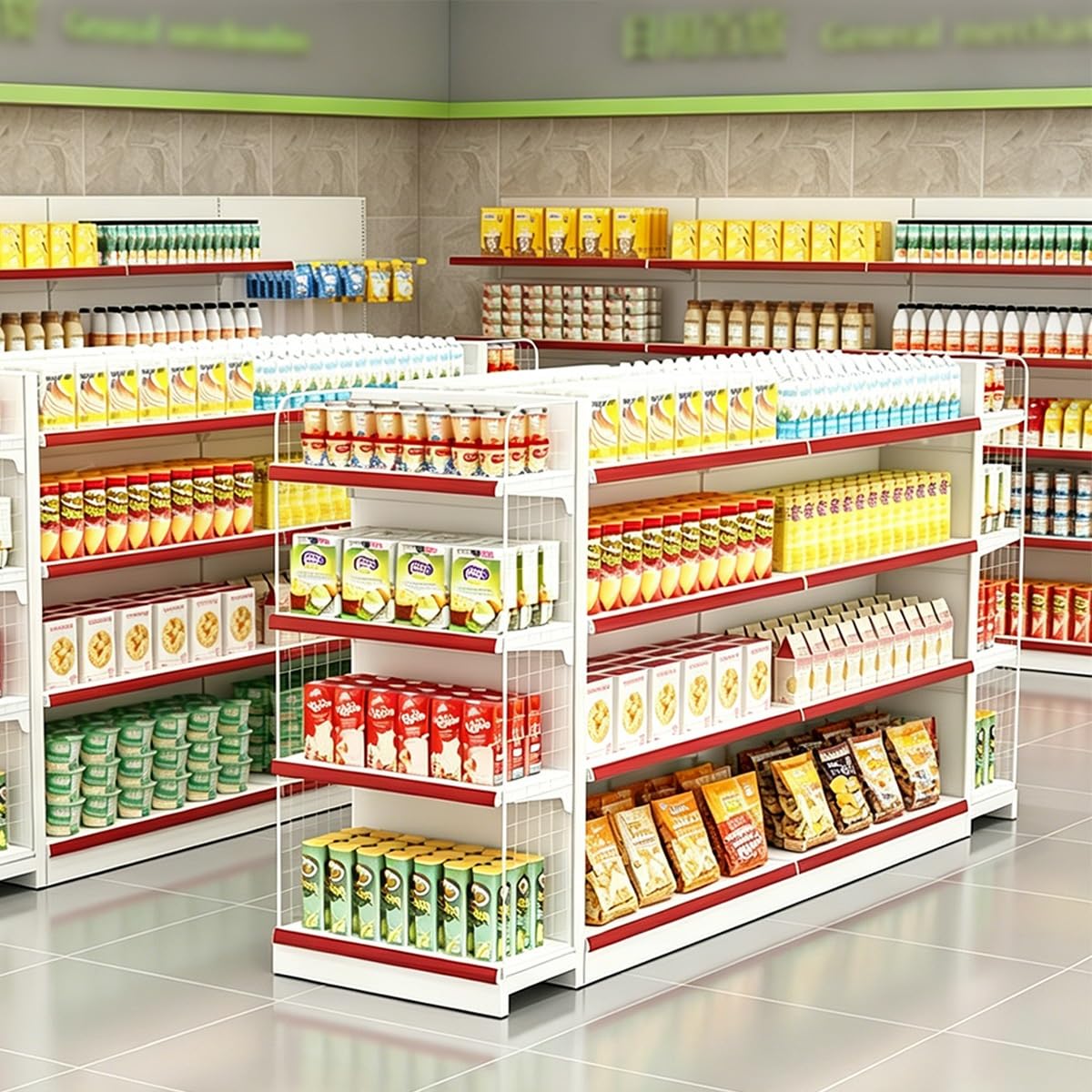 Gondelregal doppelseitig 4 Ebenen mit Kopfregal, Metallregal Supermarkt, Verstellbares Verkaufsregal stabil, Gondola Regal Einzelhandel(B-73 * 165cm/28.7 * 64.9in)