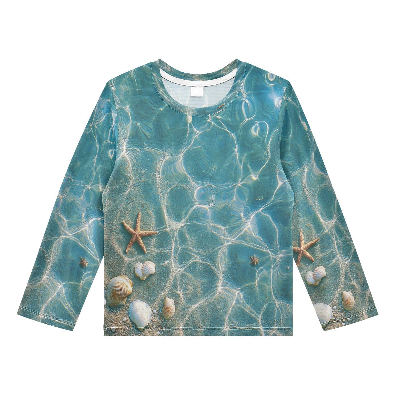 Starfish Water Reflection Turquoise Rash Guard Shirt for Boys Sun Protection Shirt for Kids Toddler UPF50+ 5-6T
