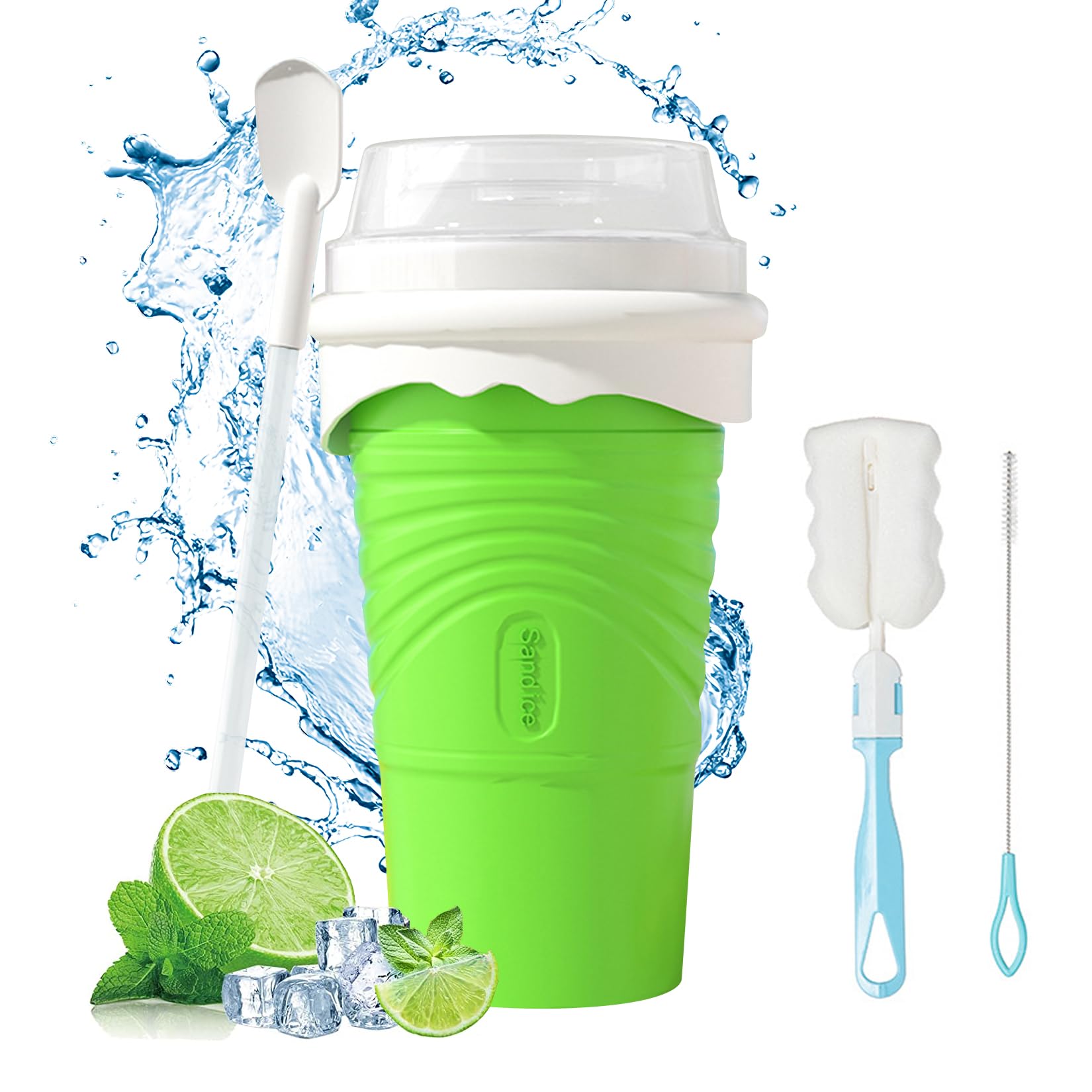 Slushy maker cup,Maquina de granizados de silicona,Cuchara pajita 2 en 1 con cepillo para tazas,Para hacer granizado