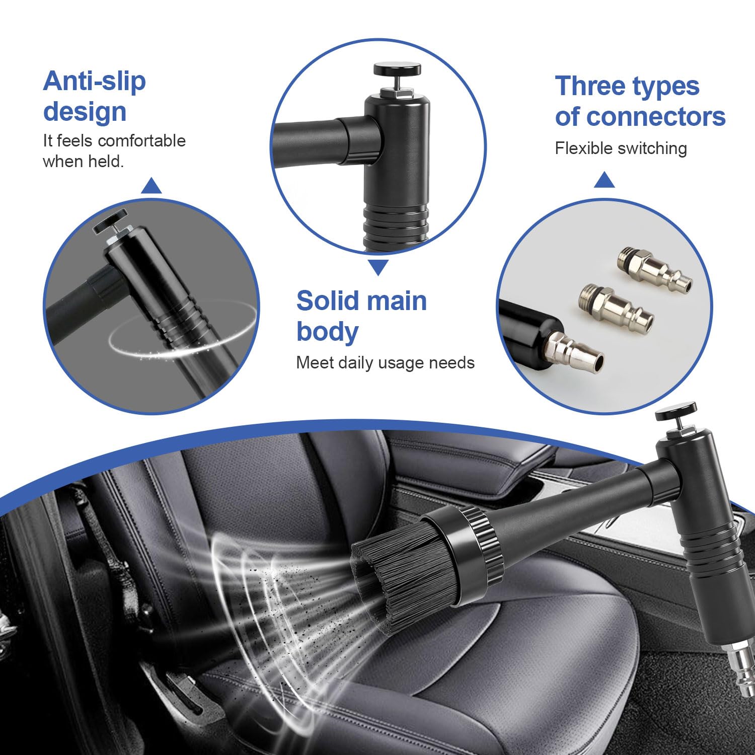 5 Piezas Ausblaspistole Druckluft Blowgun Para Limpieza De Coche Cuerpo Robusto Empuñadura Cómoda Operación Por Pulsación Con 2 Boquillas Para Aspirado De Polvo Y Detallado Automotriz