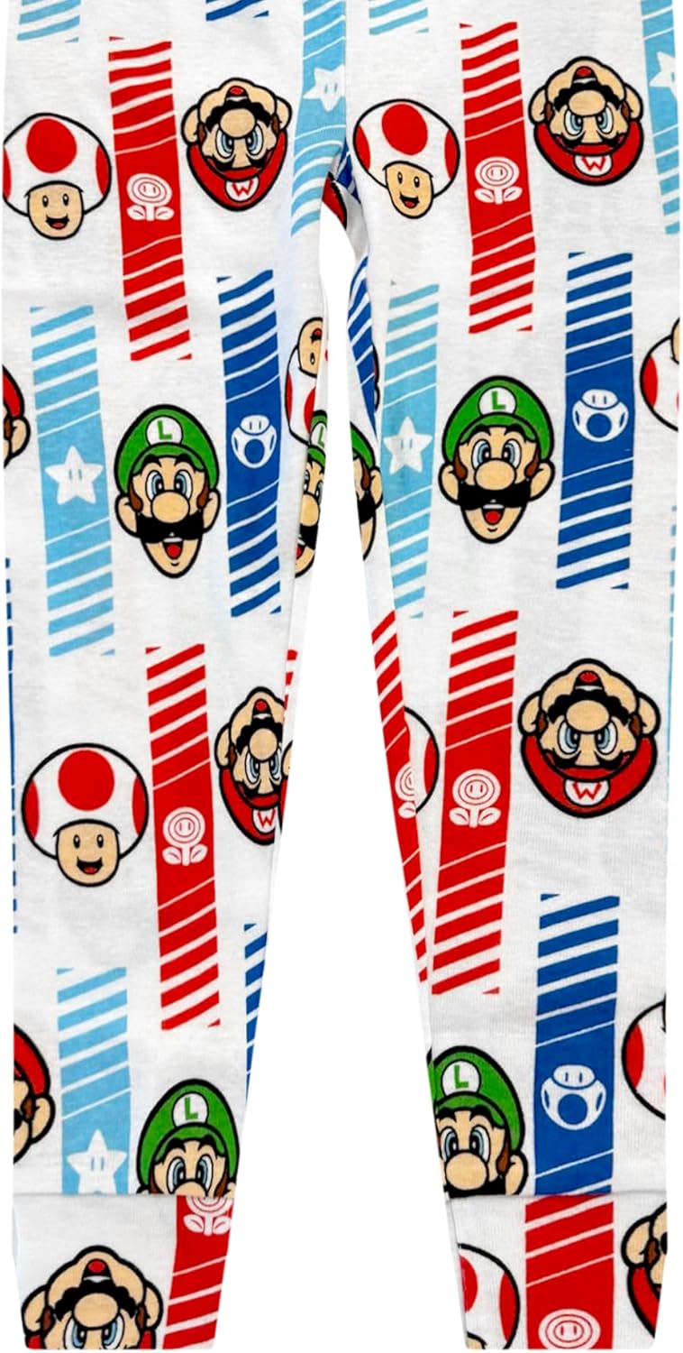 Super Mario 4 Piece Pajama Set - Toddler Boys PJ Set with Long Sleeve Shirt & Pants - Kids Sleepwear Set - Official License