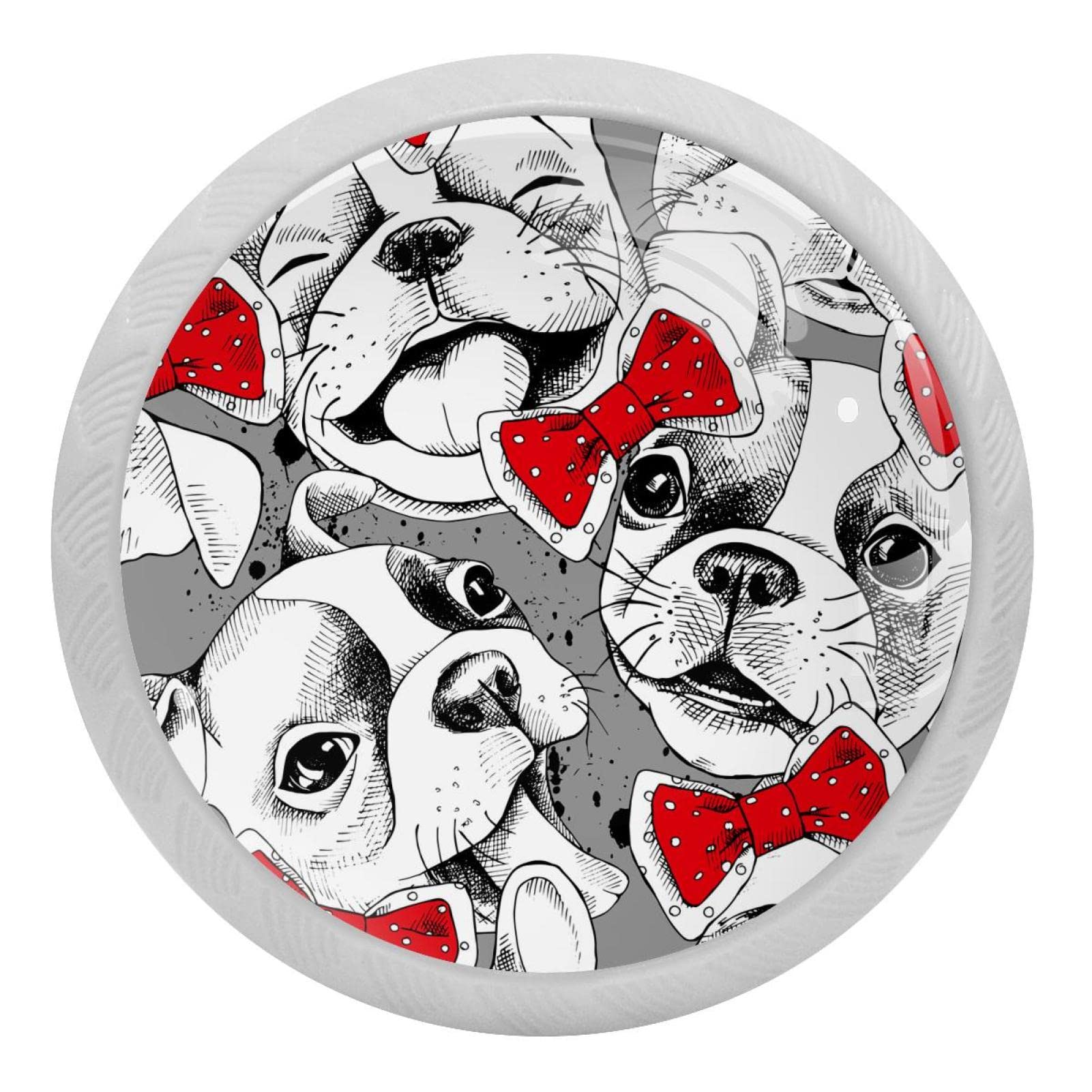 Lot de 4 boutons de placard de cuisine en verre pour tiroir motif Bouledogue français