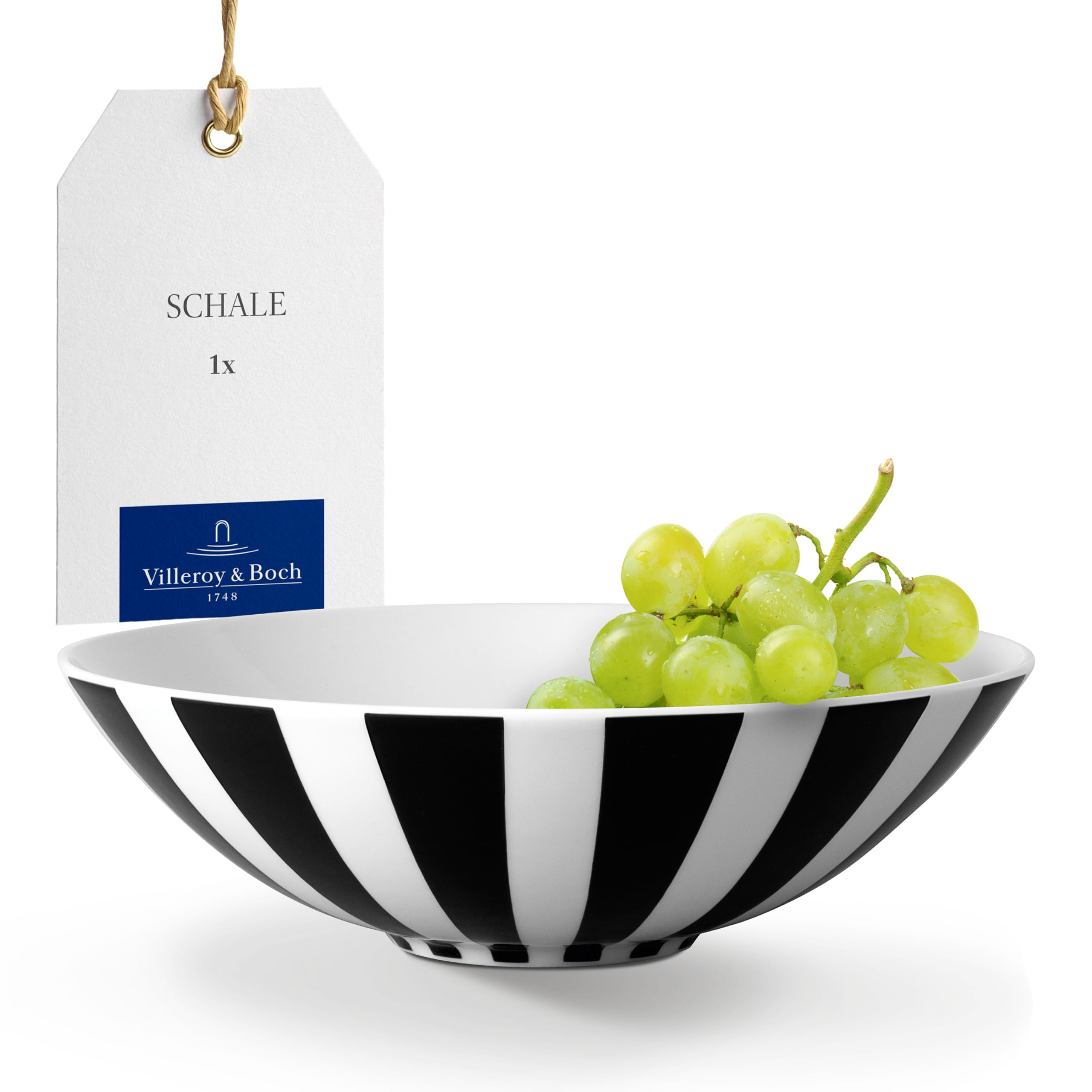 Villeroy & Boch - Memphis Collection Bowl Large Black-White Striped, Dishwasher-Safe, Microwave-Safe, Large Bowl, Iconic Design, Dish for Salad or Fruit, Premium Porcelain