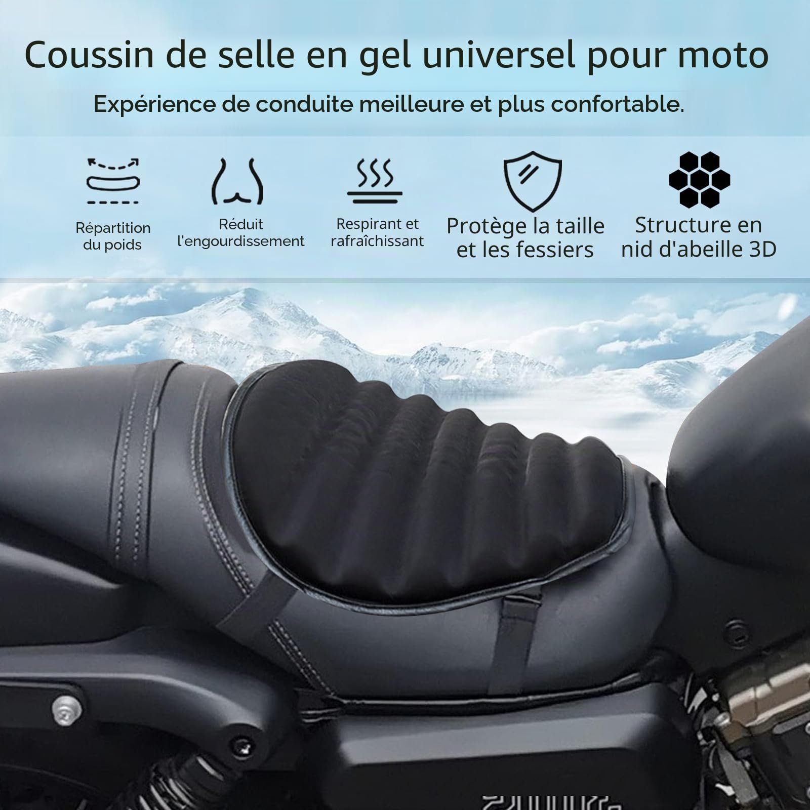 Coussin d'assise de moto absorbant les chocs Wave Honeycomb Structure respirante Absorbe les chocs Très flexible Coussin d'assise en gel de moto pour les longs trajets
