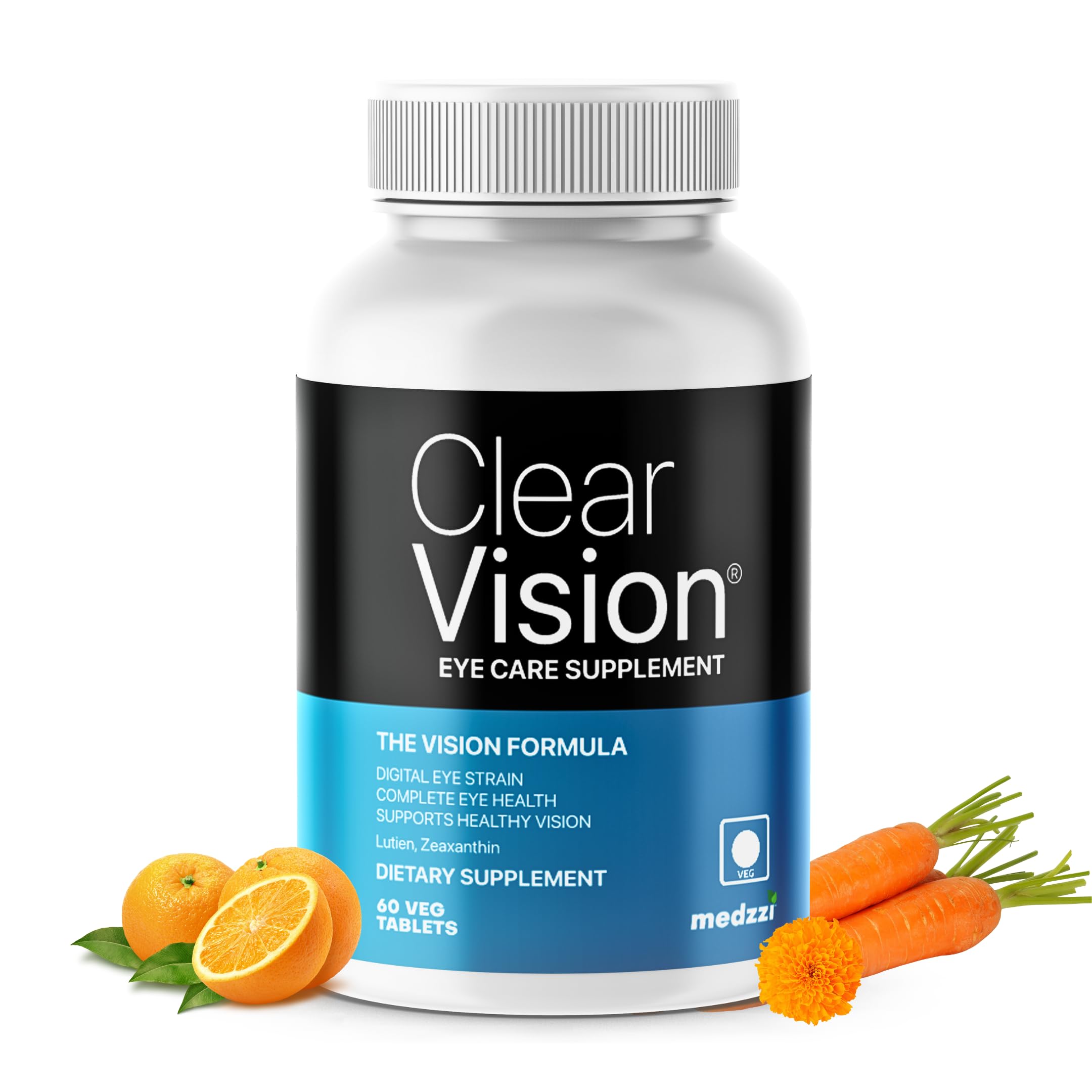 Medzzi Clear Vision Eye Health+ with Lutein, Zeaxanthin | Supports Healthy Vision | Reduces Digital Eye Strain | 60 Veg Tablets