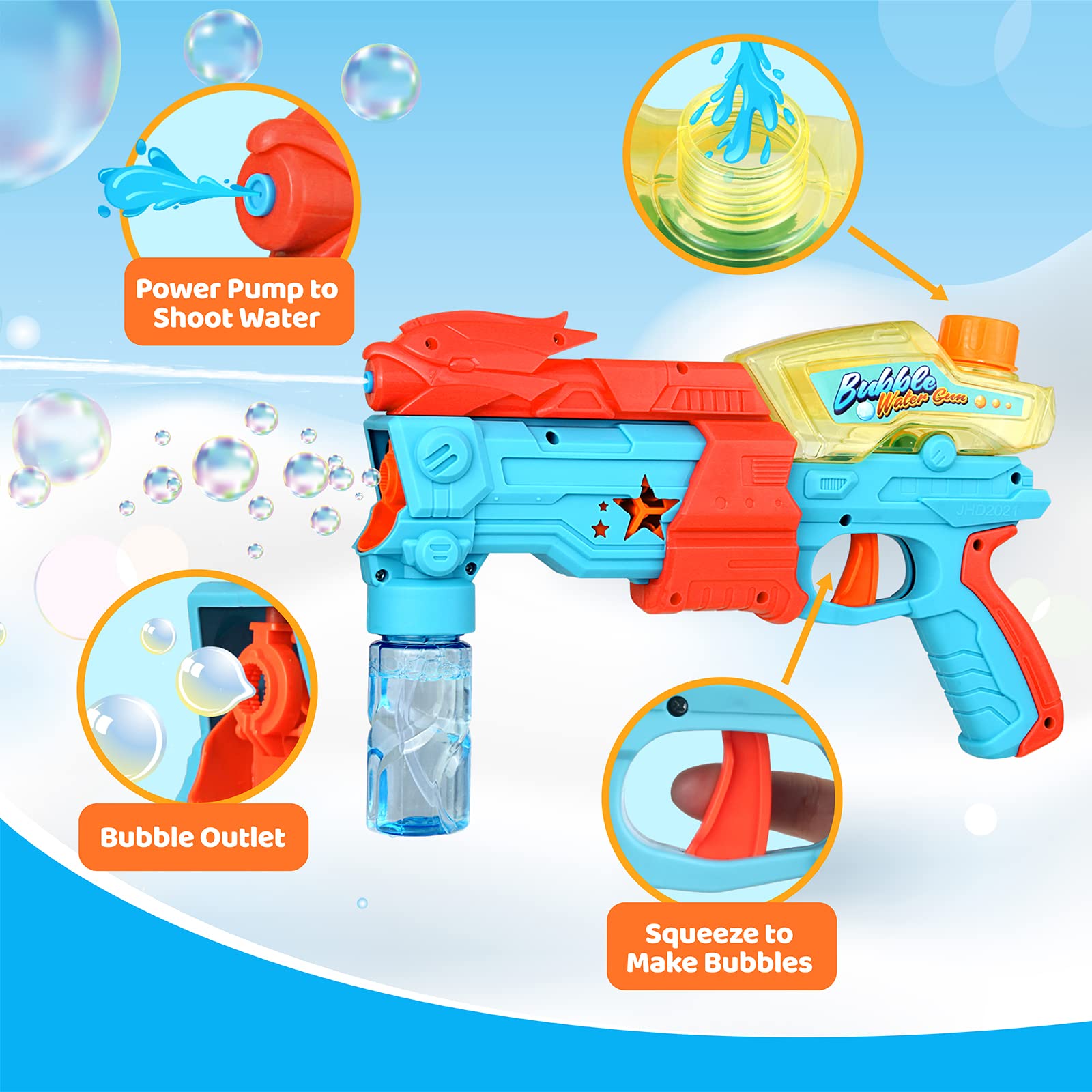 2 in 1 Bubble Gun and Water Gun, 2022 Newest Manual Bubble Maker & Water Gun for Pool Party, Beach, Outdoor Water Fighting, Easter, Summer Toys for Kids Boys Girls Above 3 Ages (Red, Eagle)