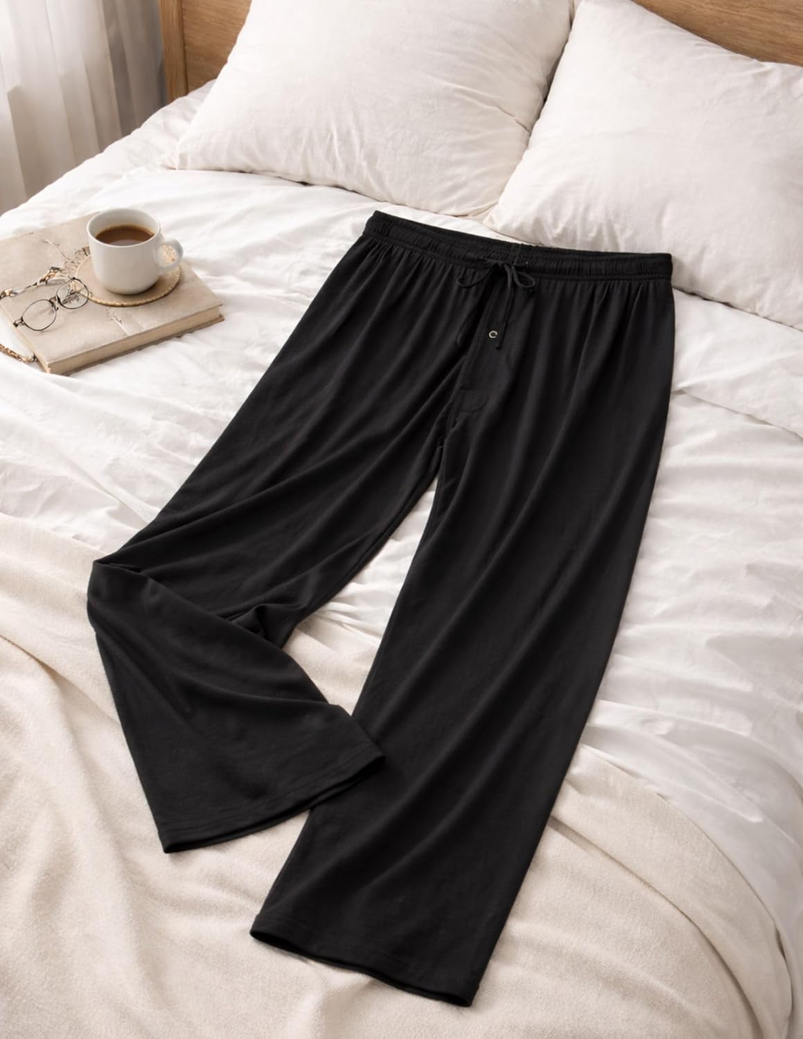 Men's Lightweight Pajama Pants with Pockets and Fly Opening, Soft Comfy Lounge Sleep Pants 27" Inseam