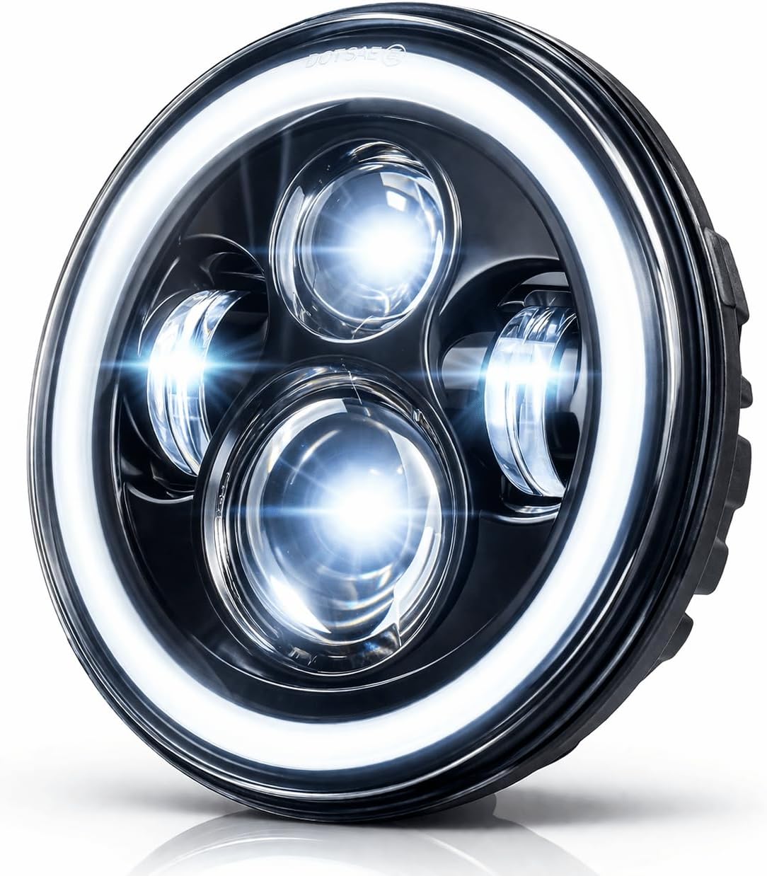 Eagle Lights 9100B 7 Inch Headlight with White Halo Ring for Harley Davidson and Indian Motorcycles - Generation I/Black Halo Kit/No Installation Accessories