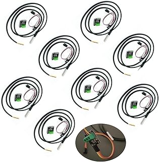 DS18B20 Temperature Sensor Module Kit, 8 Pcs Temperature Sensor with 8 Pcs DFR0055 Terminal Adapter & 8 Pcs FIT0011 Digital Sensor Connection Cable, with Digital Stainless Steel Probe