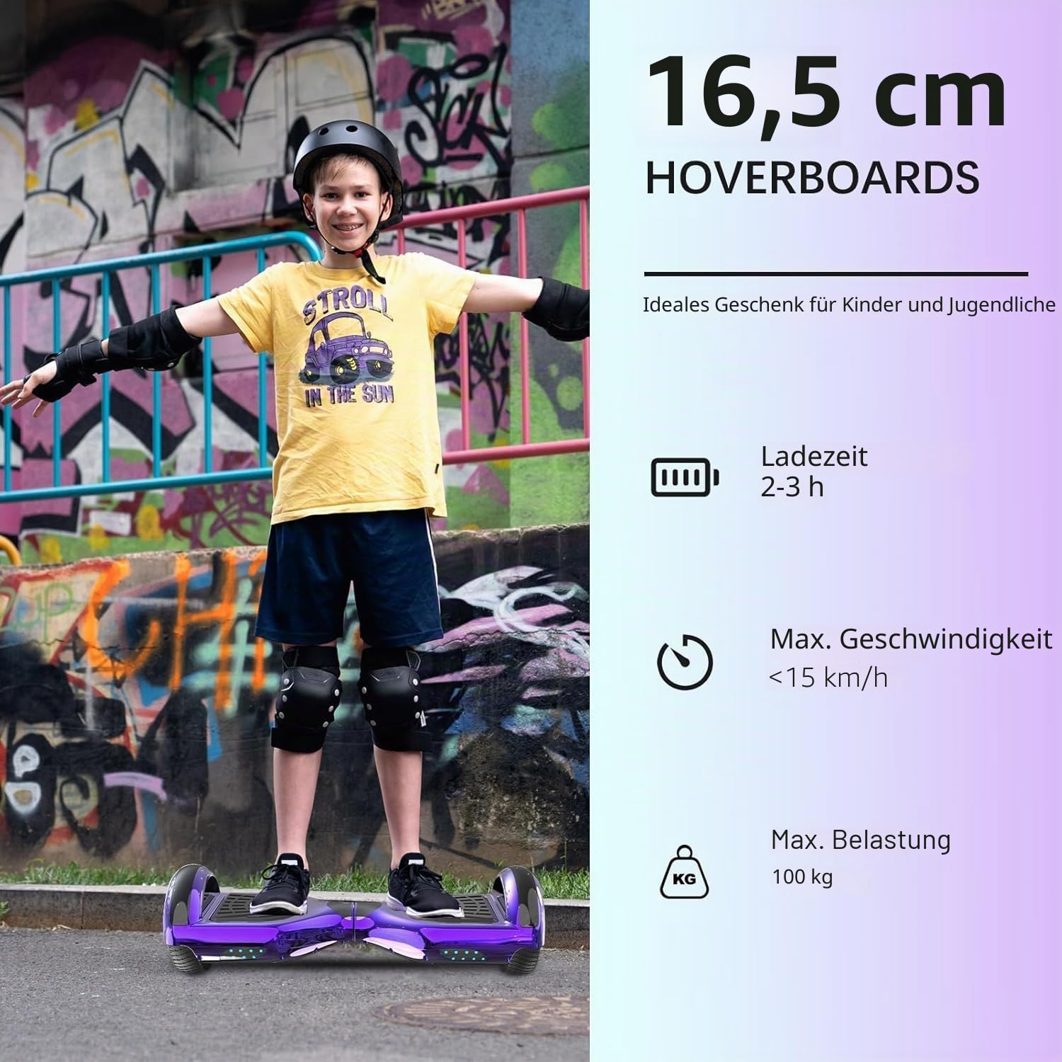 VOUUK Hoverboard 6,5-Zoll-Hoverboard mit Zwei Rädern, Mit Bluetooth-Lautsprecher, Mit LED-Lichtern Geeignet für Kinder und Erwachsene