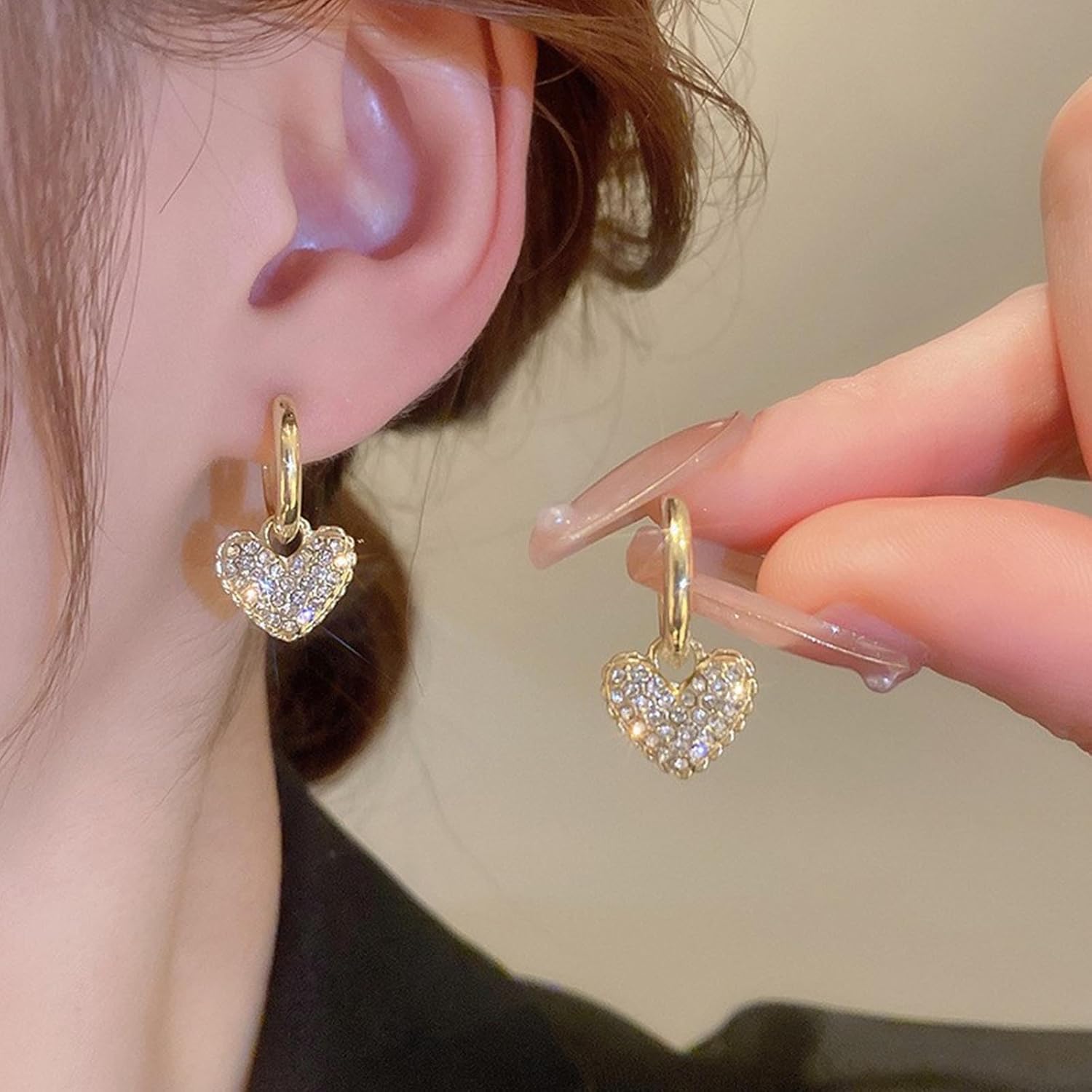 Bohemian Crystal Heart Earrings Crystal Drop Earrings Love Heart Stud Earrings Cz Chain Earrings Bridal Wedding Earrings Jewelry for Women and Girls Gifts - Image 6