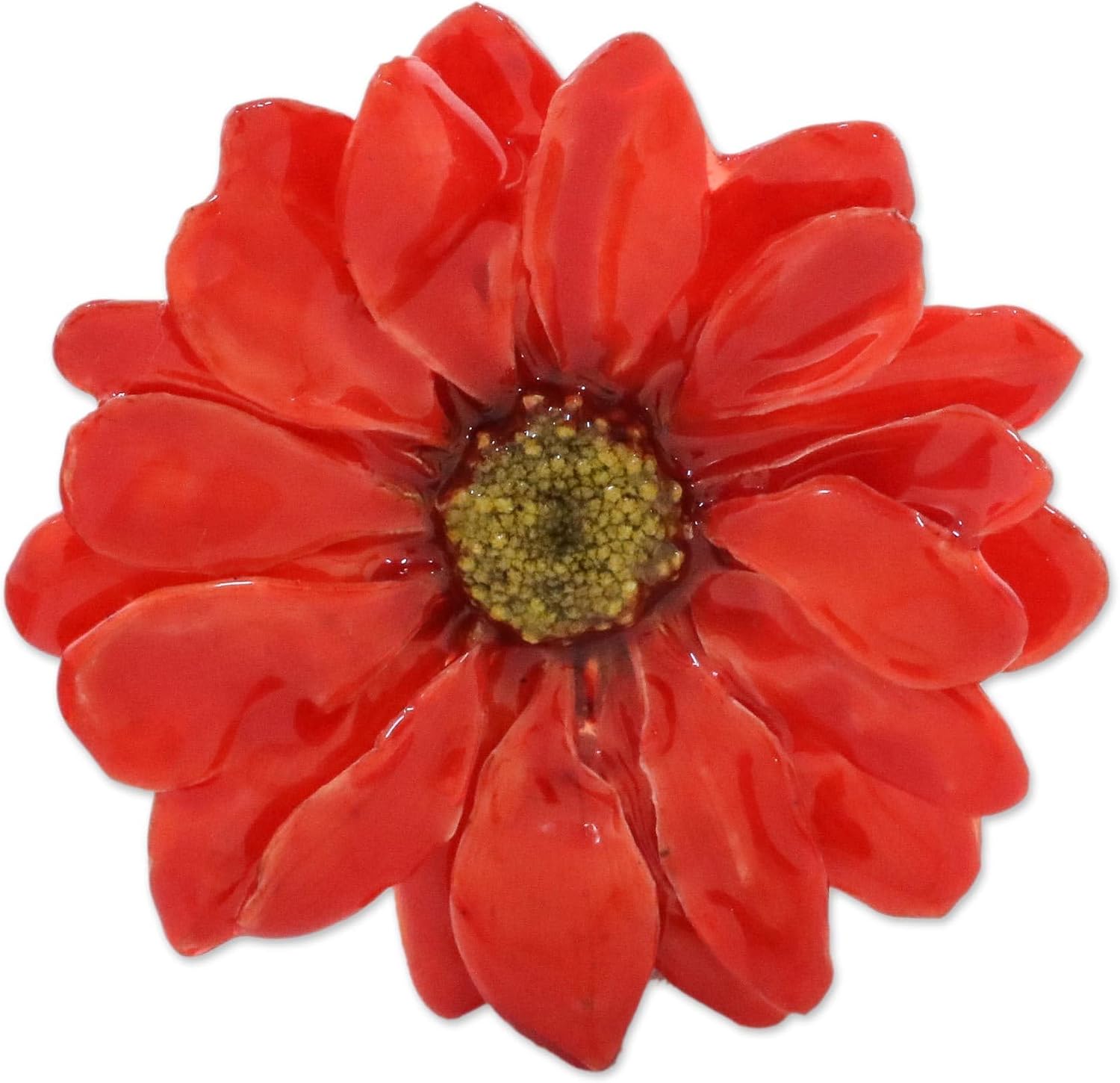 NOVICA Artisan Handmade Natural Aster Brooch Pin Flower Cardinal Red from Thailand Or Leaf Floral [2 in L x 2 in W x 0.4 in D] ' Let It Bloom in Cardinal Red'