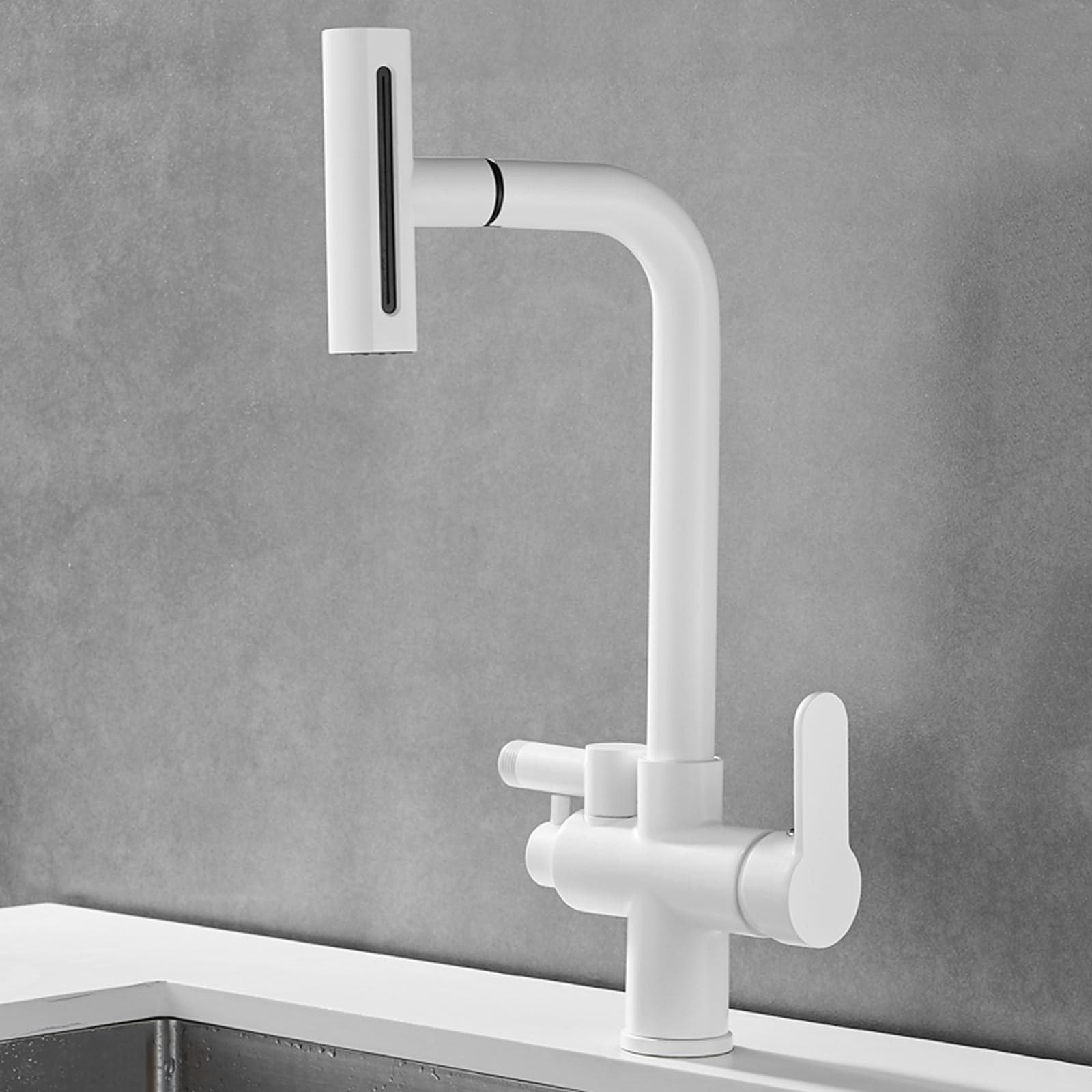 ZQFHSX Kitchen Faucet Pull Out Swivel 4 Mode Tap with Dishwasher Connection, Brass Construction, Modern Design