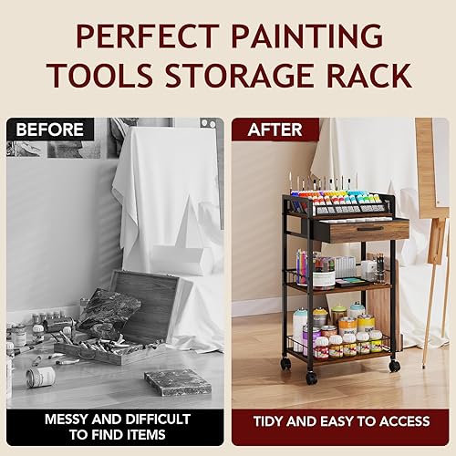 Miniatura 3 de Carrito con ruedas de 3 niveles, carrito utilitario de metal con cajón de almacenamiento y ruedas, versátil organizador de arte y manualidades para