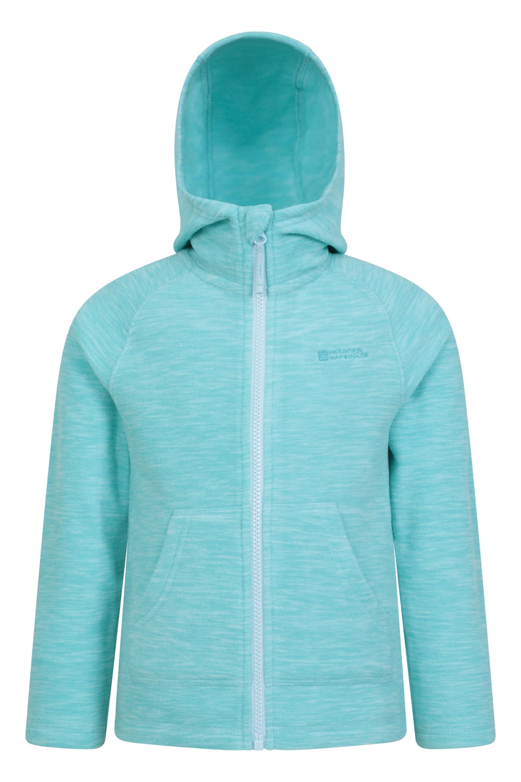 Mountain Warehouse Snowdonia II Kids Hoodie - Full-zip Microfleece Top with Front Pockets, For Boys & Girls - Best for Autumn Winter, Camping, Outdoors & Hiking Turquoise Kids Size 5-6 Years