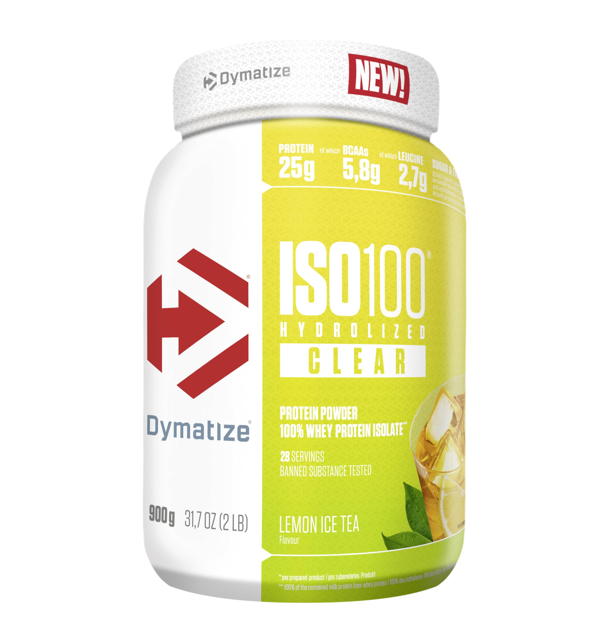 Dymatize ISO 100 Hydrolyzed Clear Lemon Ice Tea 900g Proteine del siero di latte chiare in polvere idrolizzate e isolate
