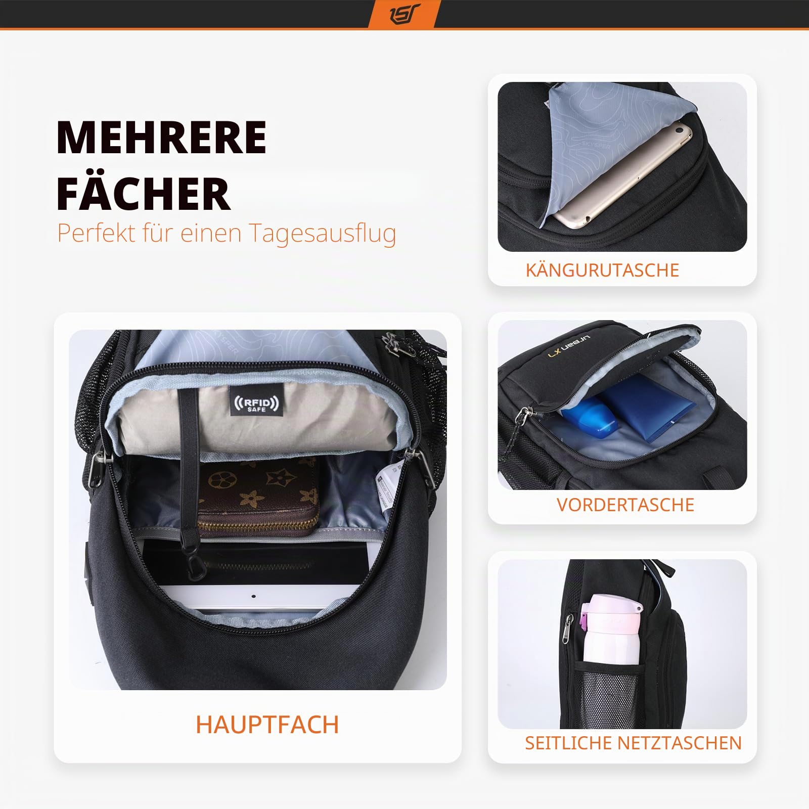 SKYSPER Brusttasche Schultertasche Herren Sling Bag Klein Crossbody Bags Männer Damen Leicht Umhängetasche Wandern Outdoor Reisen, URBANX7 Brusttaschen
