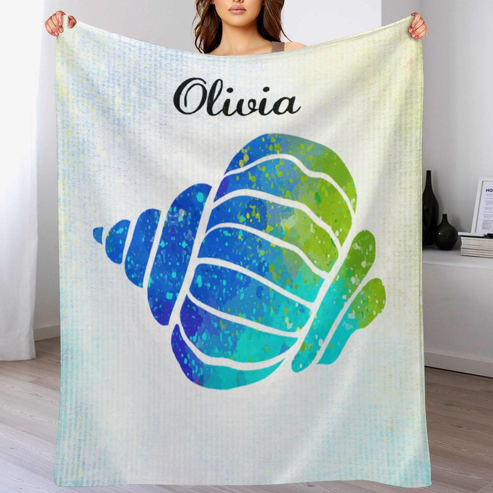 Amazon.com: MangGou Colorful Ink Coastal Ocean Conch Bed Throws Blankets  Custom Name Personalized Warm Flannel Blankets 30x40in Watercolor Rainbow  Sea Animal Throw Blanket for Bed Decoraive Warm Blankets : Home u0026 Kitchen