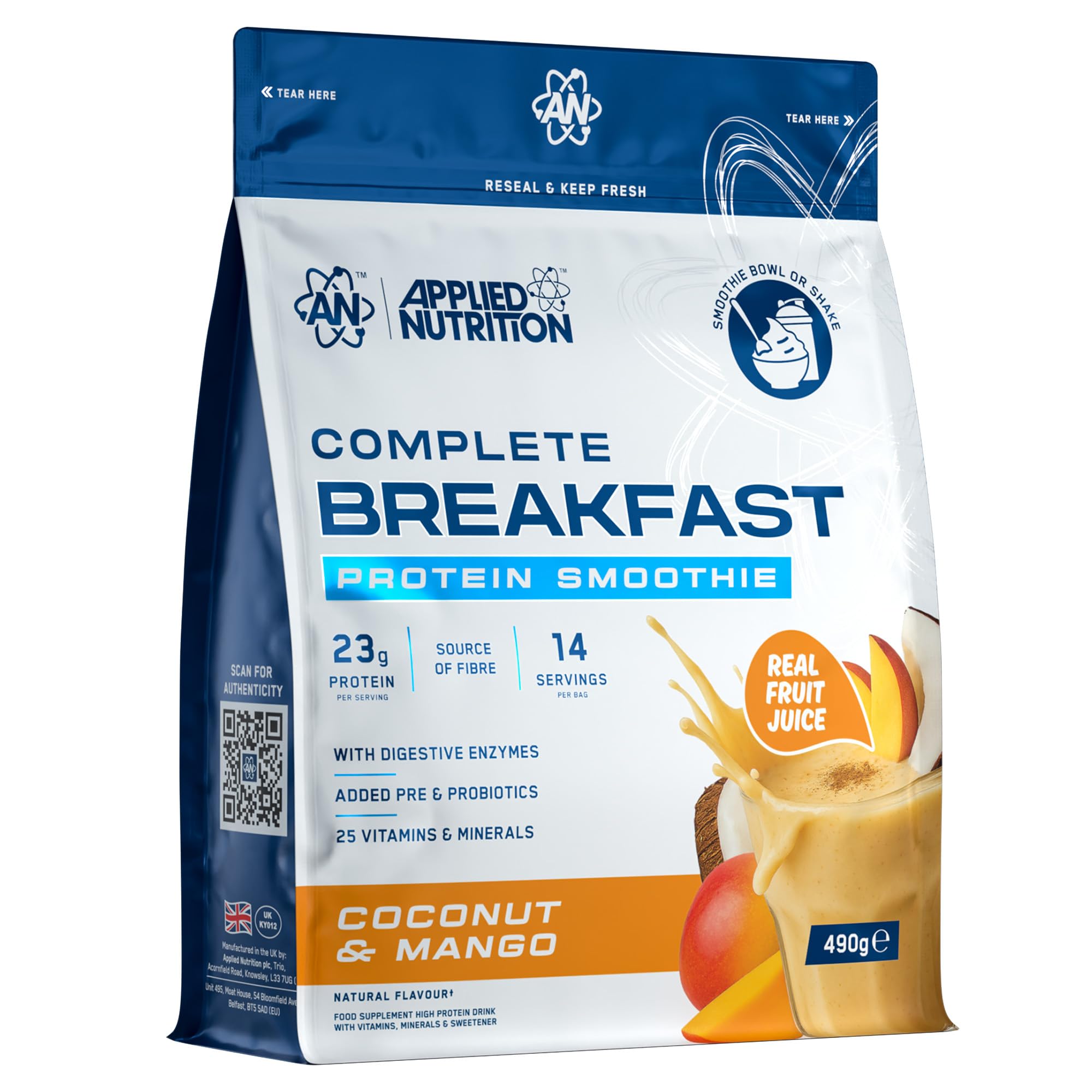 Applied Nutrition - Complete Breakfast Smoothie - 23g Protein - Best Breakfast Shake - Best Protein Smoothie - Daily Nutrition Support - (490g – 14 Servings) (Coconut & Mango)