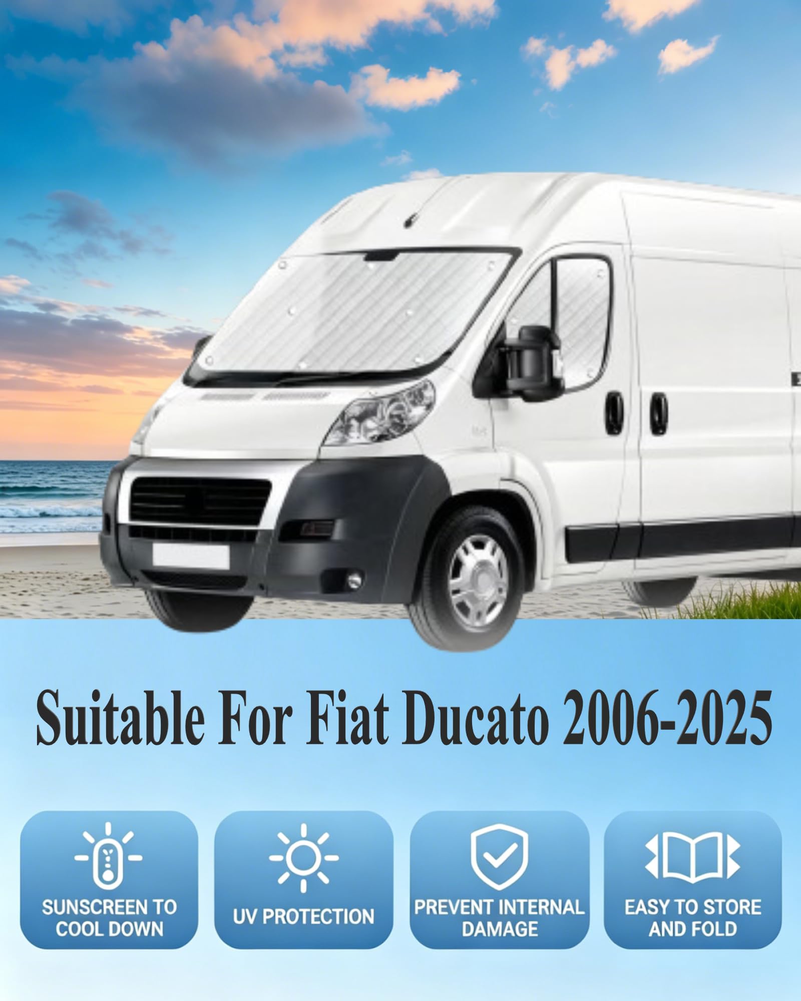 Osłona przeciwsłoneczna na przednią szybę samochodu do F-ord Transit Custom 2012-2024 (3 szt. Fiat Ducato 06-24)