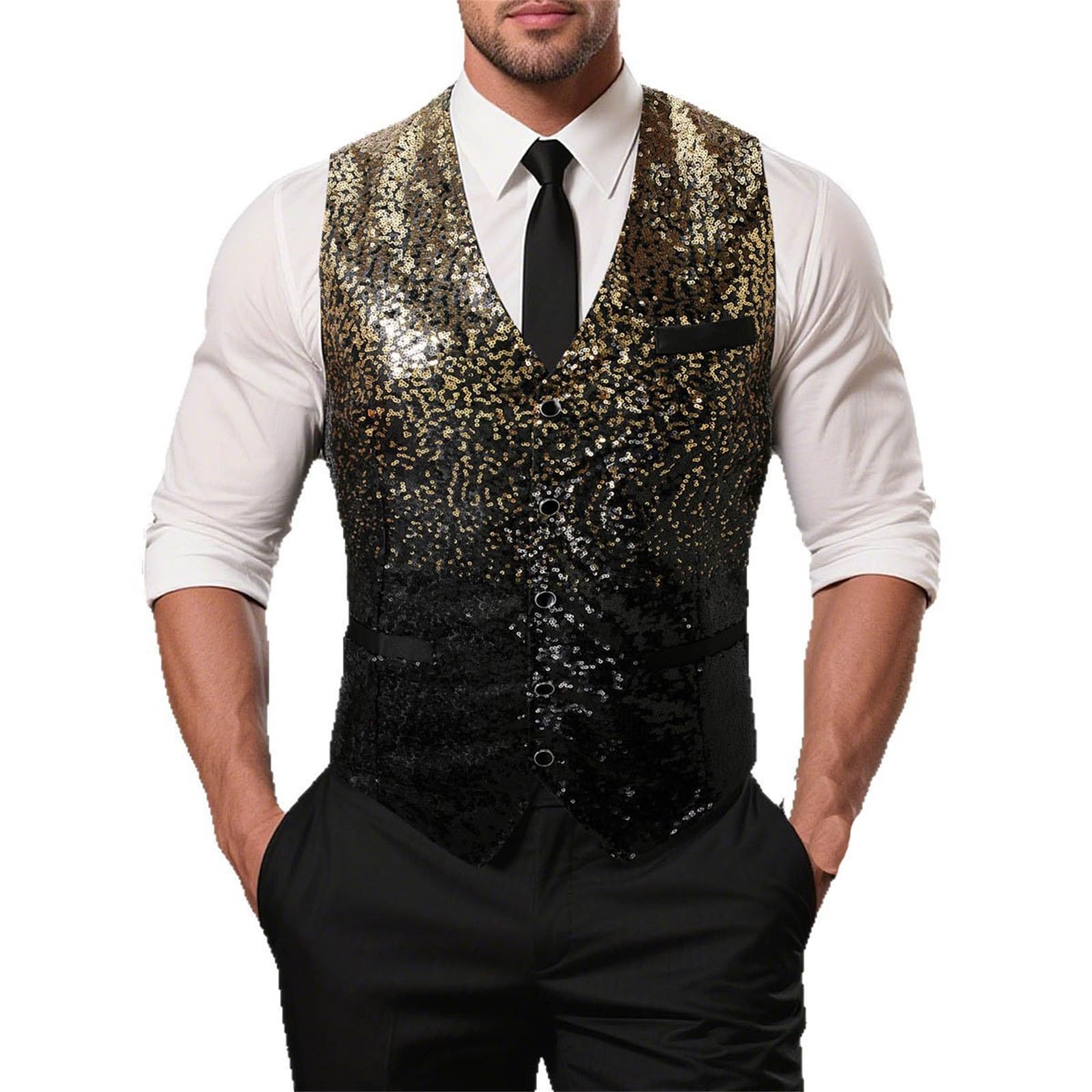 Gilet Uomo Paillettes Glitter Abbigliamento Gotico Vestiti Smanicato Adulti Abiti Carnevale Panciotto Casual Vintage Comode Sportivo Eleganti