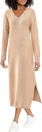BTFBM Women Fall Sweater Dress V Neck Long Sleeve Slit Maxi Dresses Casual Knit Oversized Sweaters 2024 Winter Clothes