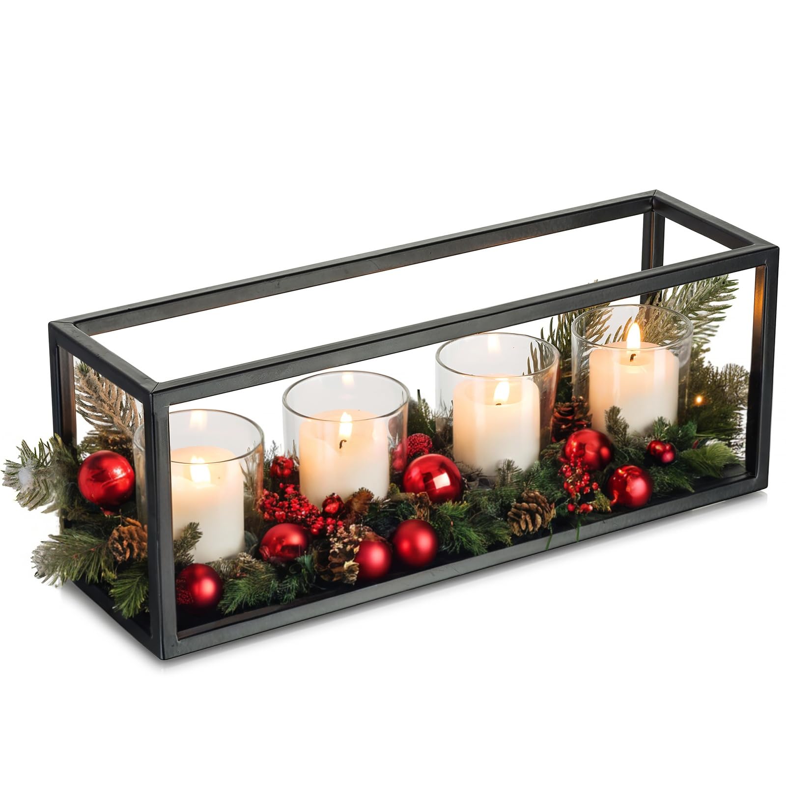 Sziqiqi Geométrico Portavelas de Velas Pequeñas de Metal, 4 Modernos Portavelas de Columna para Adviento Navideño, Candeleros Cilindros Decorativos para Candelabro para Centro de Mesa de Café Comedor