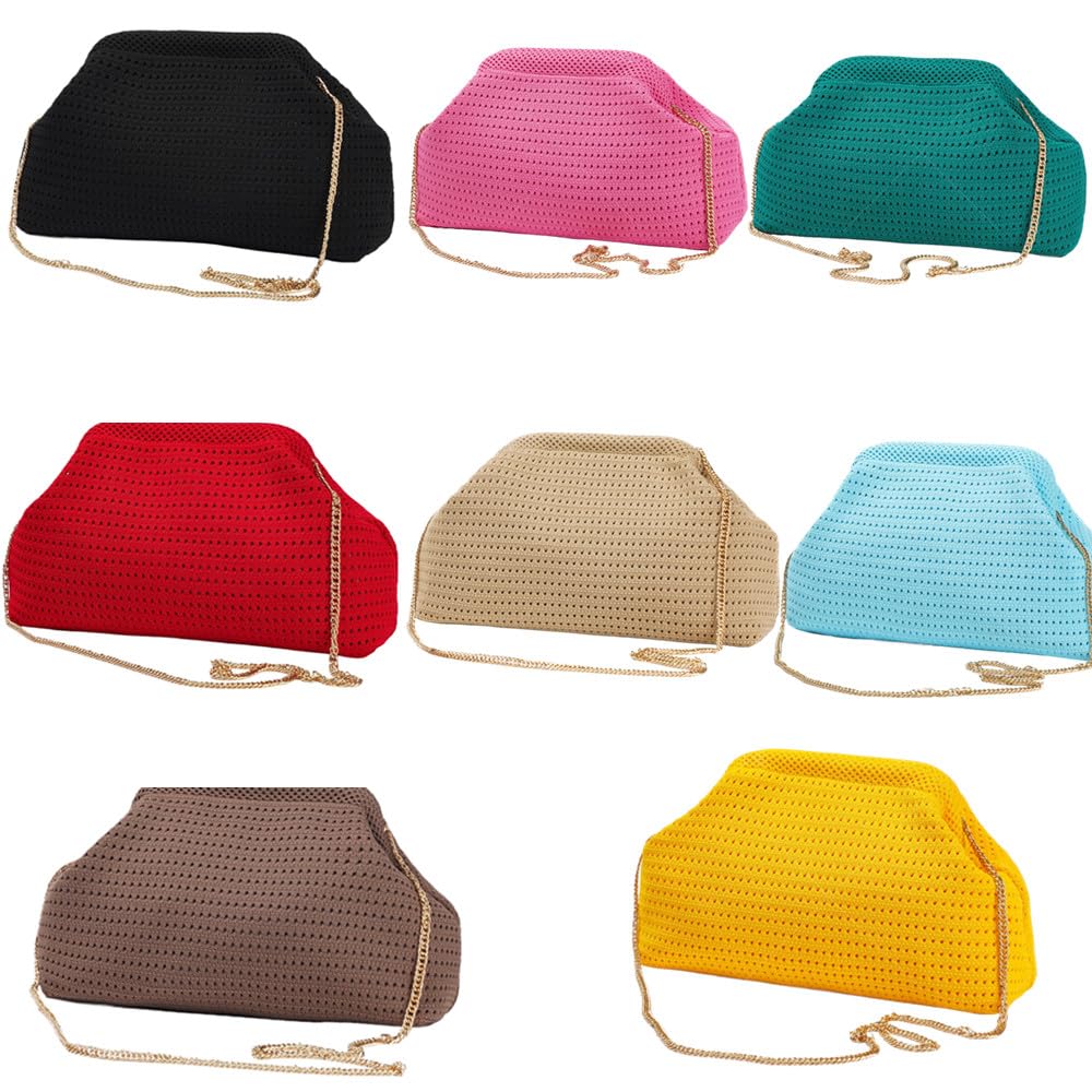 Summer Beach Woven Clutch Purses for Women 2025 Cloud Dumpling Pouch Purse Crossbody Bag Handbag Crochet Stripped red