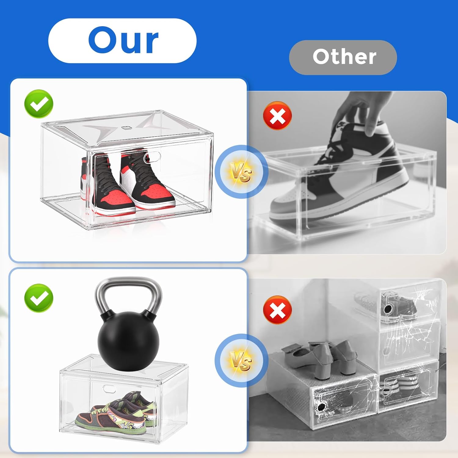 10-Pack X-Large Shoe Storage Boxes, Modular Space-Saving Shoe Organizers, Clear Plastic Stackable Sneaker Display Cases with Lids (Clear Color) (X-Large)