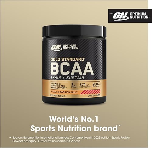Optimum Nutrition Gold Standard BCAA Train + Sustain, Amino Acids Pre Workout Powder, Sports Drink with Vitamin C, Zinc, Magnesium and Electrolytes, Peach & Passionfruit Flavour, 28 Servings, 266 g - 2