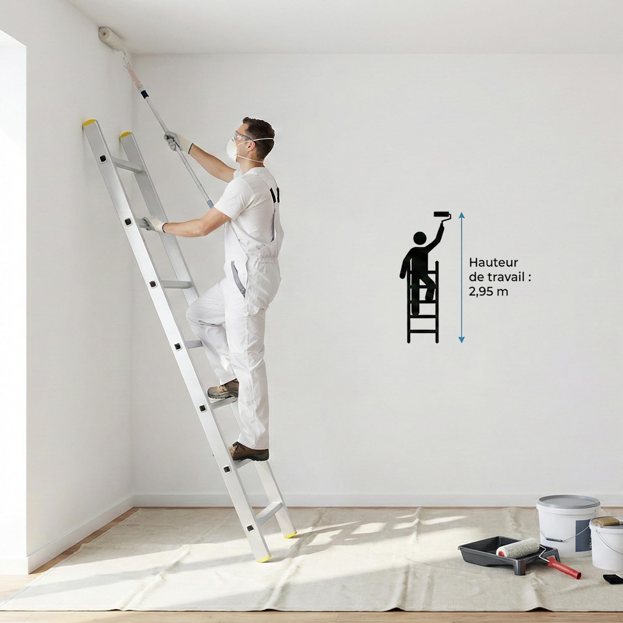 HOSTRÖM Echelle Simple StablePro 7 marches en Aluminium, légère et Durable, Hauteur de Travail maximale 2,95m, Garantie 5 Ans, Charge maximale 150kg