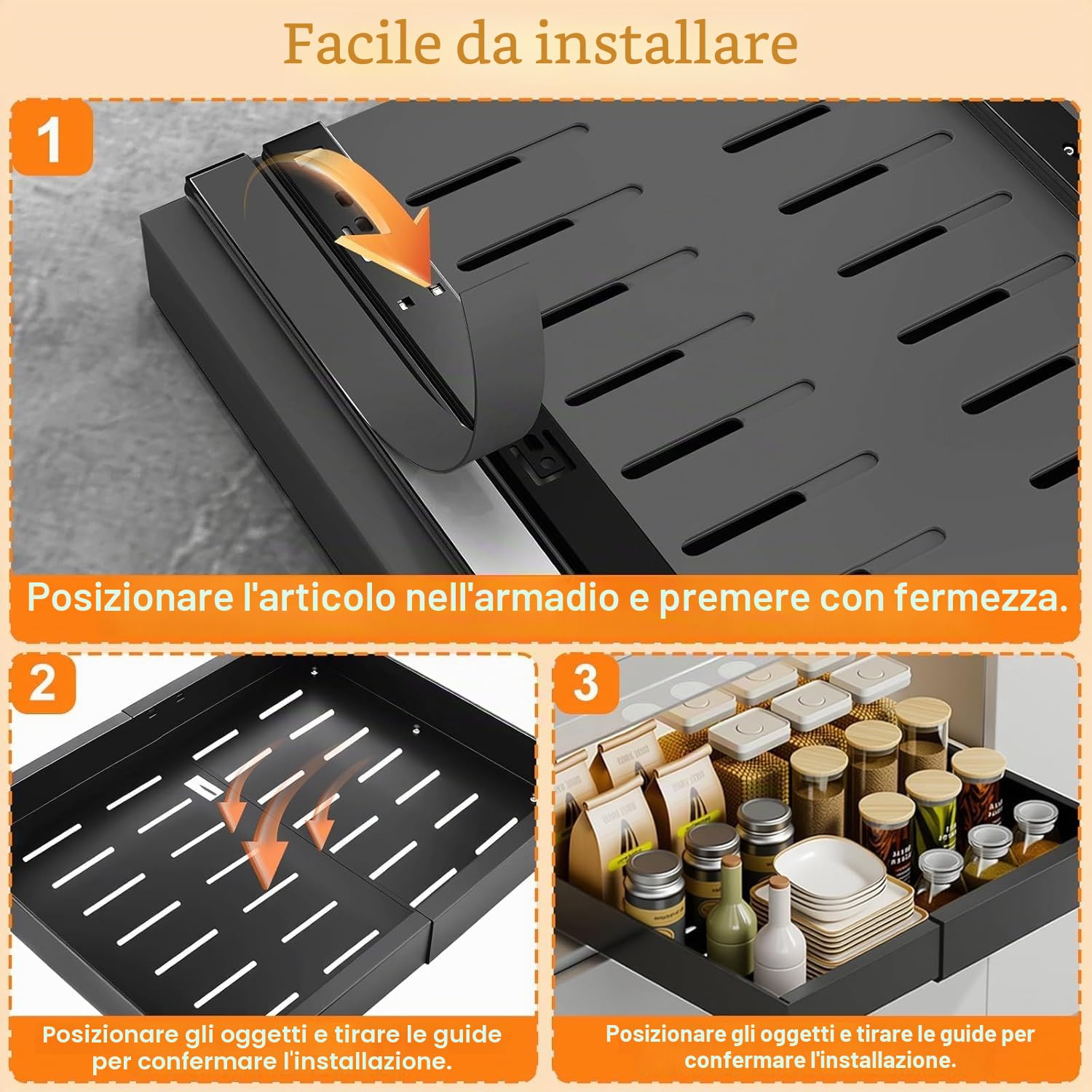 Cassetto Estraibile Cucina,Cassetti Telescopico Armadio,Cassetti Estraibili Con Adesivo,Larghezza Regolabile Da 32 a 53 Cm Con Guida Autoadesiva Silenziosa,Non Richiede Forature Né Chiodi