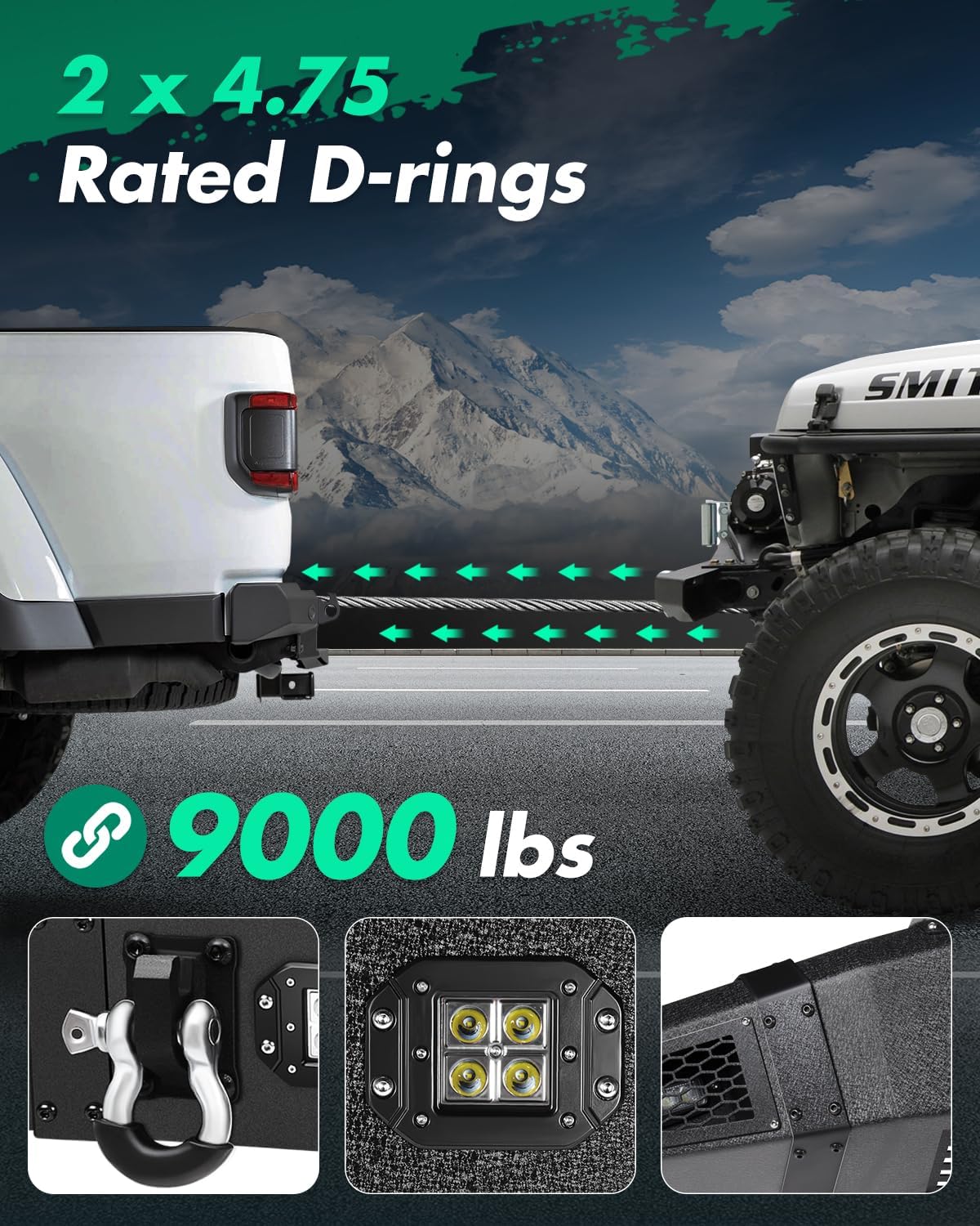 SCITOO Fit For 2015-2017 for Ford for F-150 Front Bumper With Winch Plate And LED Strip Light